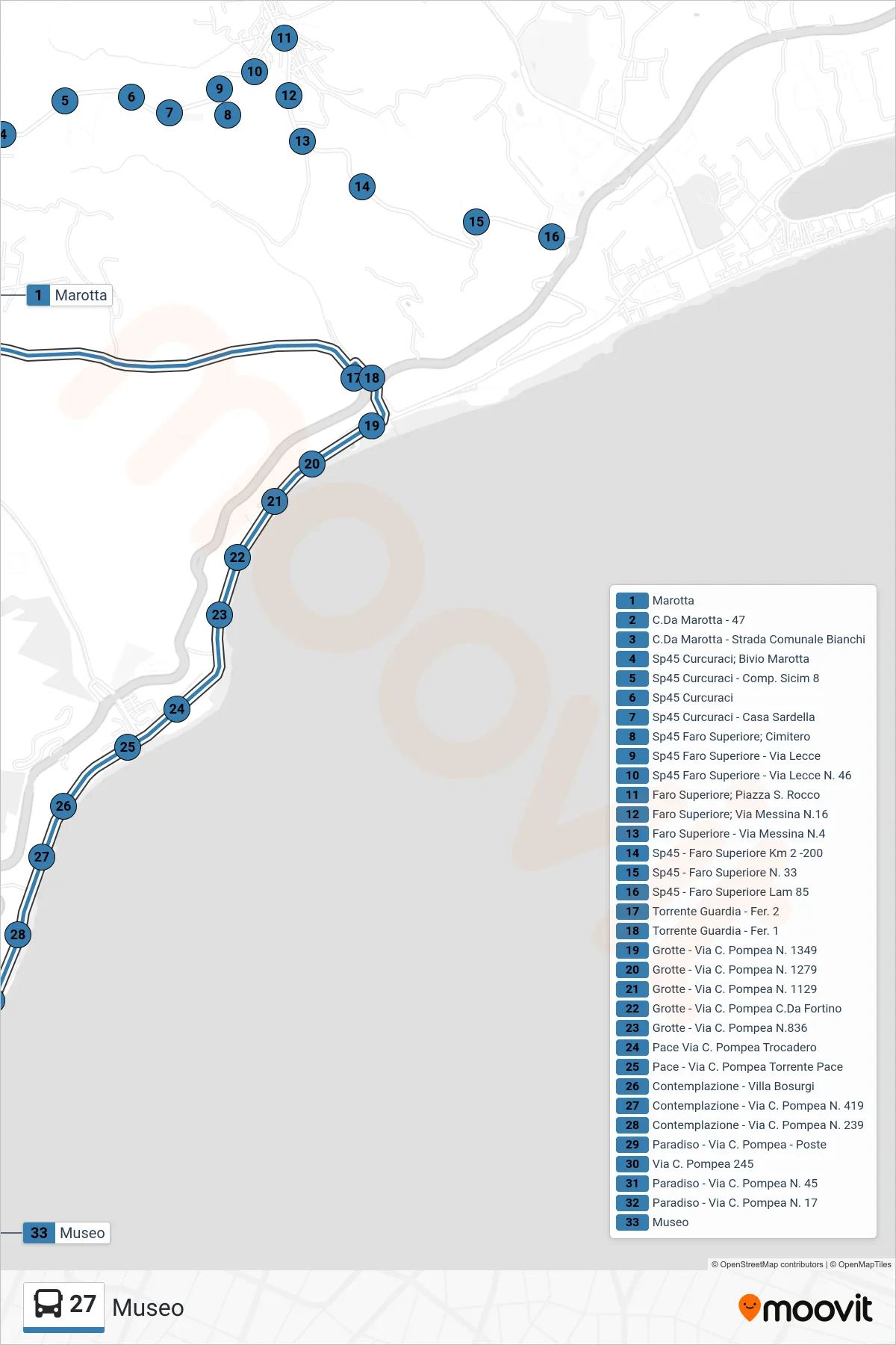 Linea 27 bus (Museo) - Percorsi e fermate sulla mappa