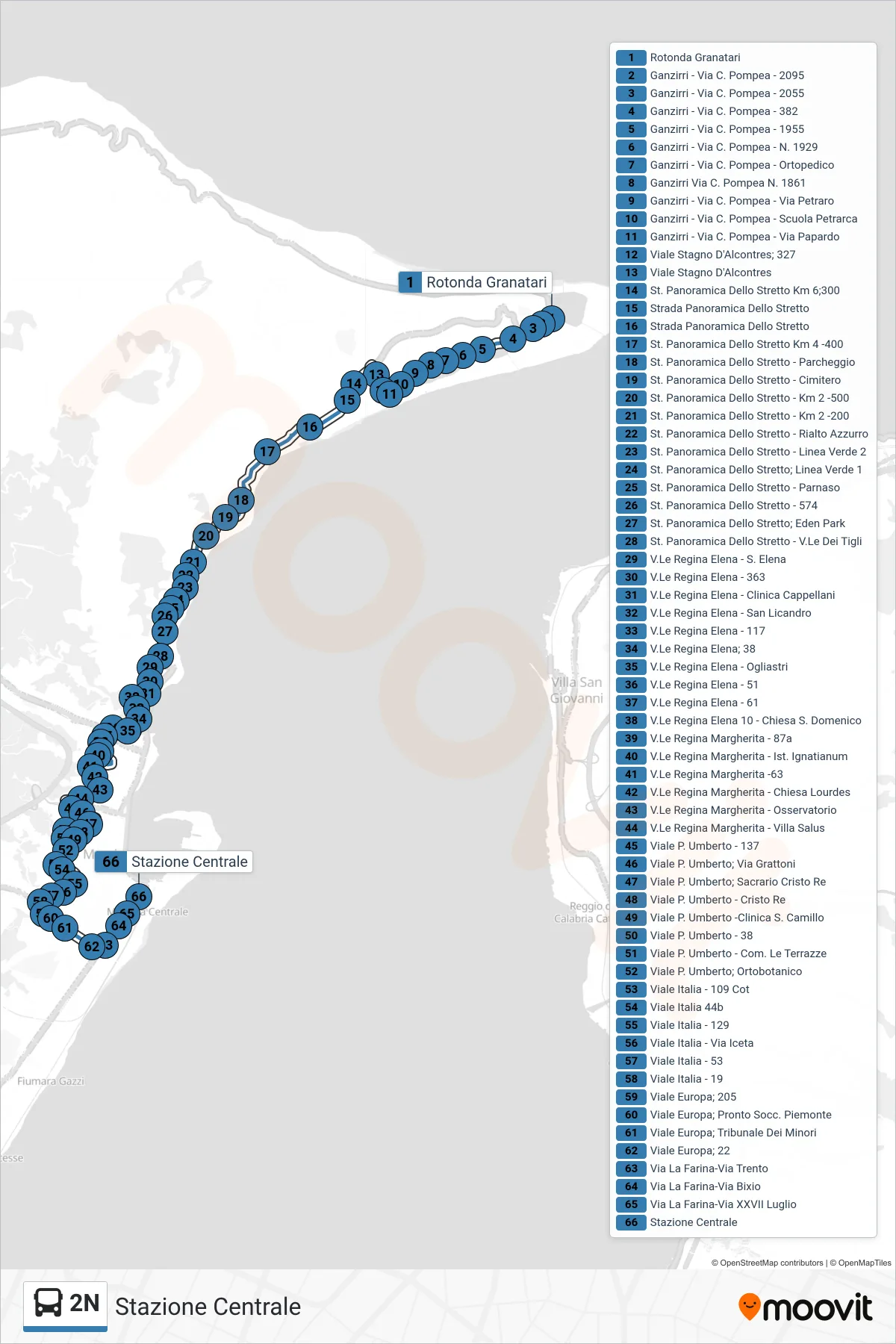 Linea 2N  bus (Stazione Centrale) - Percorsi e fermate sulla mappa