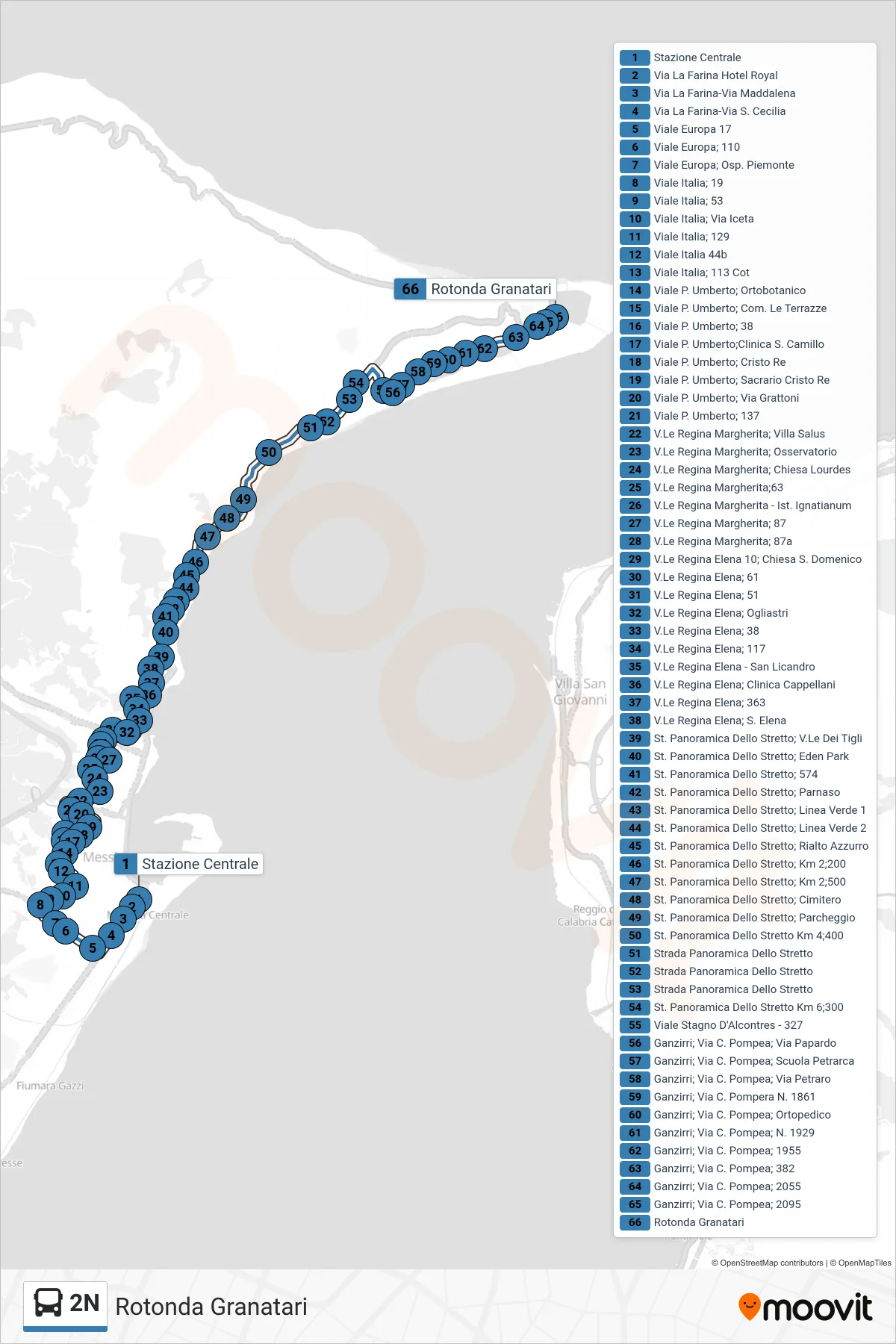 Linea 2N  bus (Rotonda Granatari) - Percorsi e fermate sulla mappa
