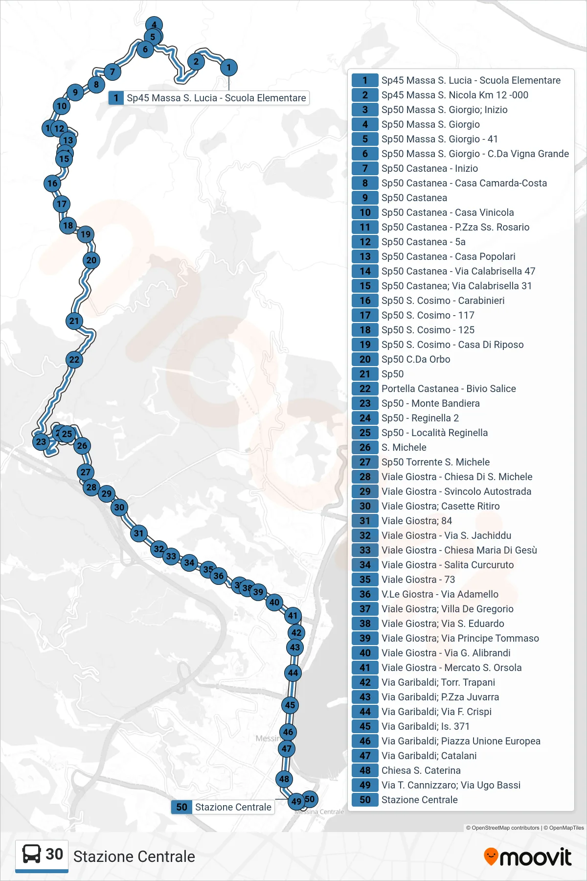 Linea 30 bus (Stazione Centrale) - Percorsi e fermate sulla mappa