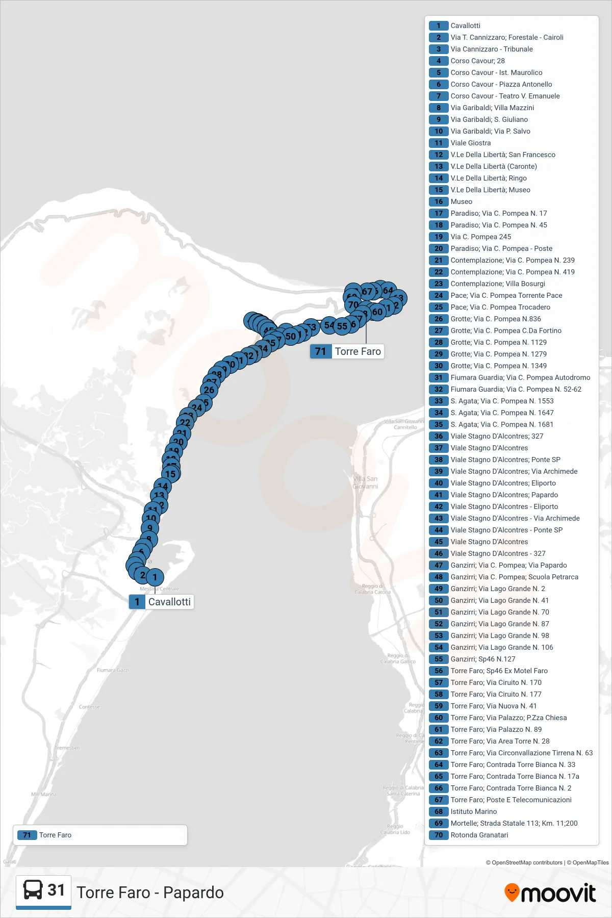 Linea 31  bus (Torre Faro) - Percorsi e fermate sulla mappa