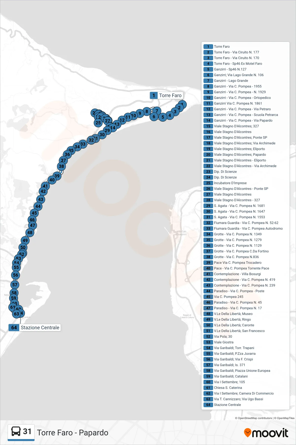 Linea 31 bus (Stazione Centrale) - Percorsi e fermate sulla mappa