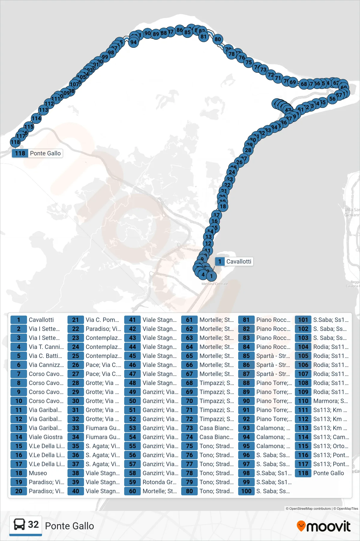 Linea 32 bus (Ponte Gallo) - Percorsi e fermate sulla mappa