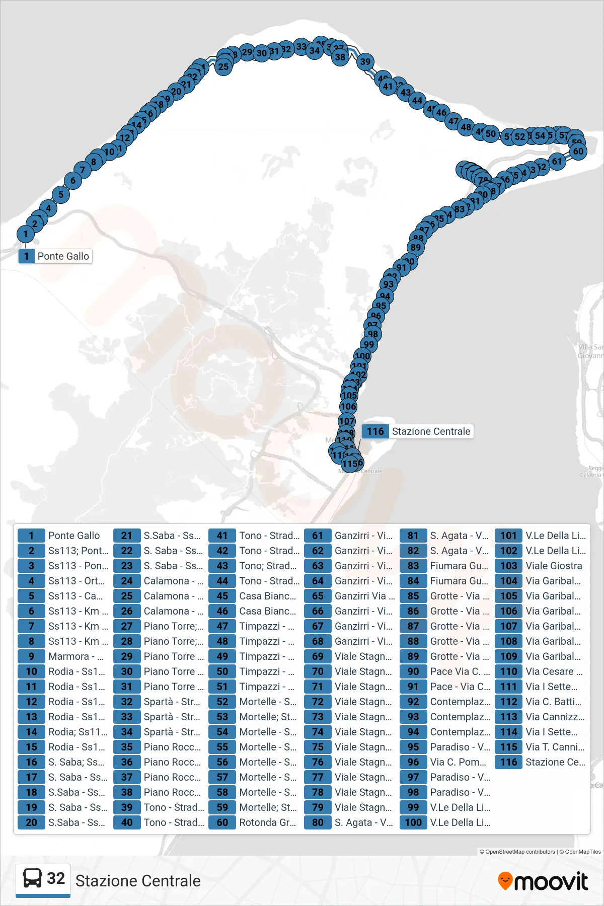 Linea 32 bus (Stazione Centrale) - Percorsi e fermate sulla mappa