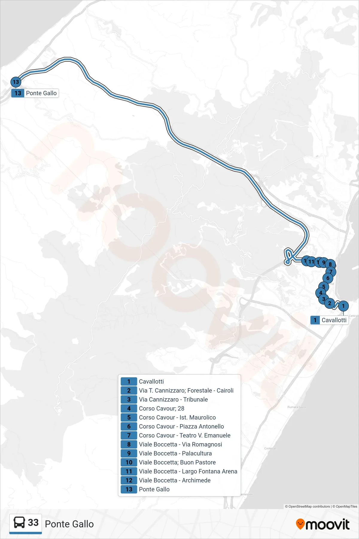 Linea 33 bus (Ponte Gallo) - Percorsi e fermate sulla mappa