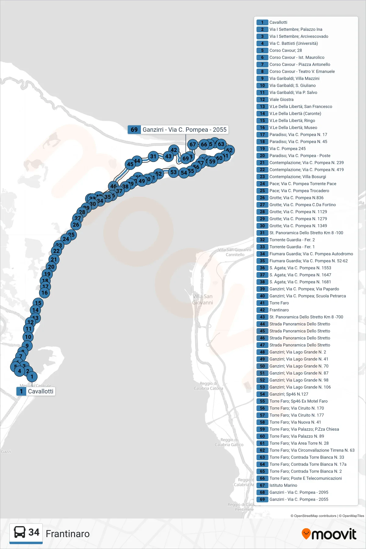 Linea 34 bus (Frantinaro) - Percorsi e fermate sulla mappa
