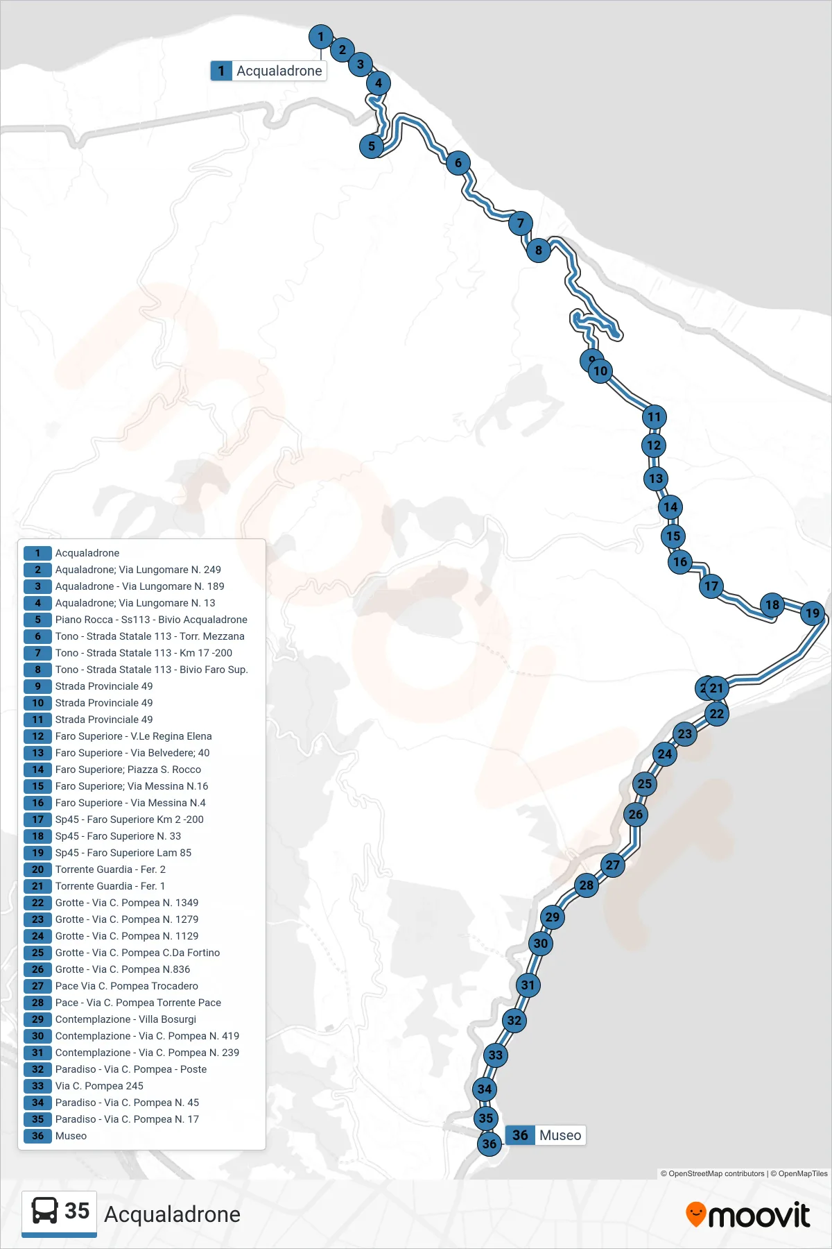 Linea 35 bus (Museo) - Percorsi e fermate sulla mappa