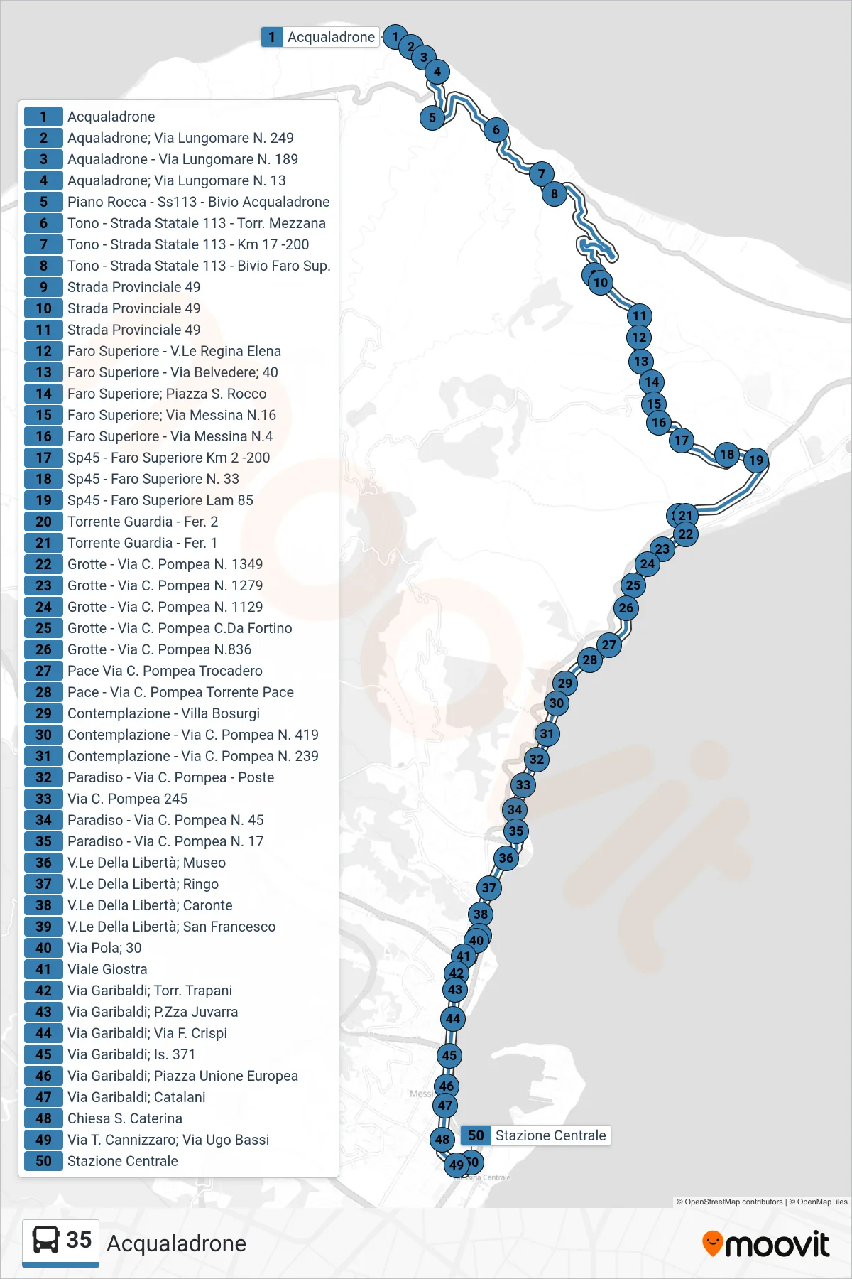 Linea 35  bus (Stazione Centrale) - Percorsi e fermate sulla mappa