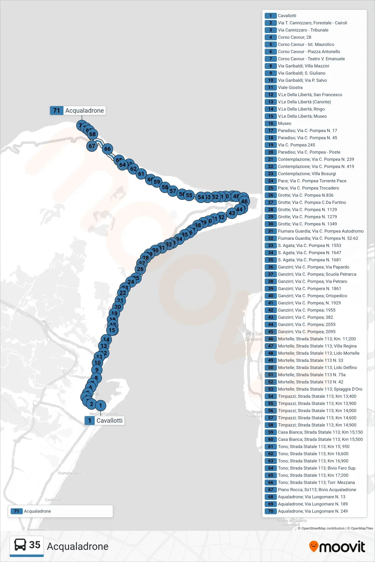 Linea 35 bus (Acqualadrone) - Percorsi e fermate sulla mappa