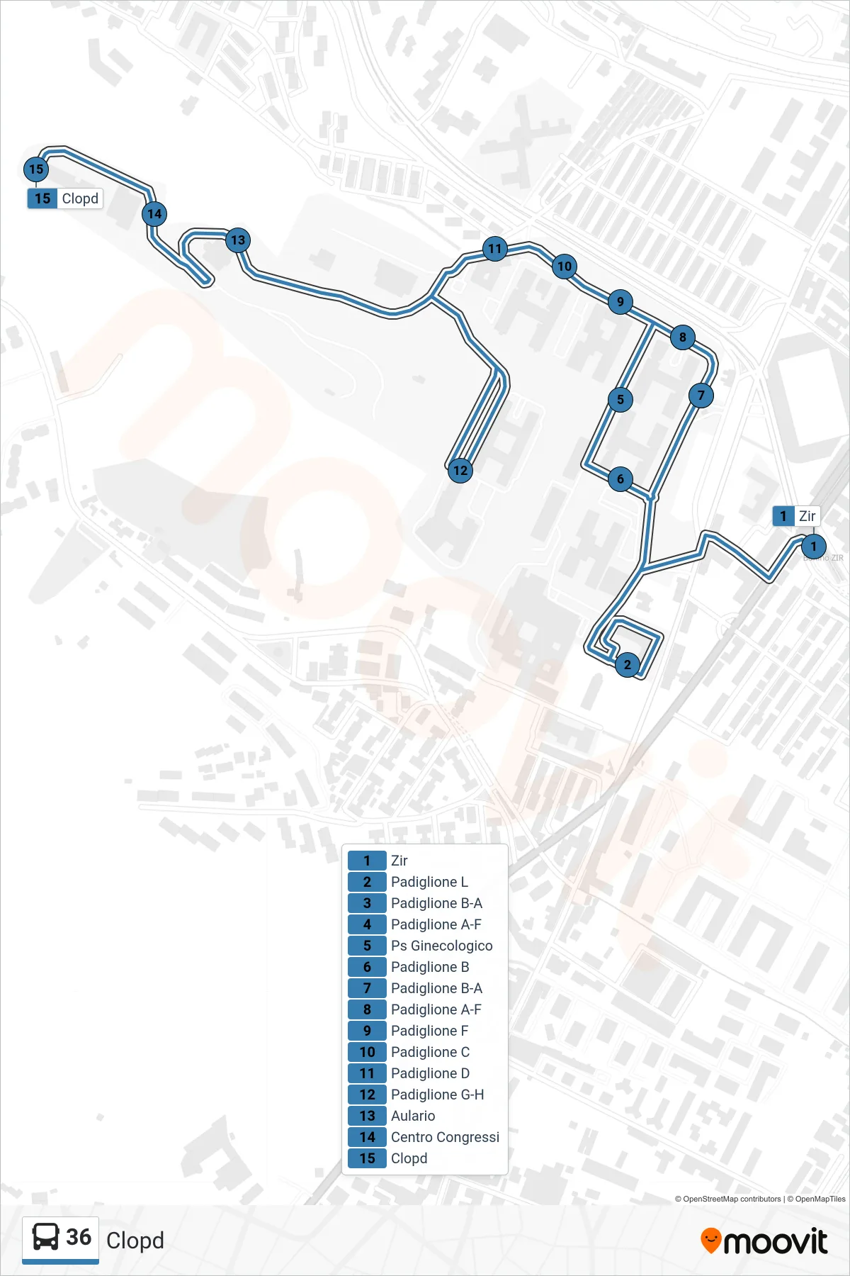 Linea 36  bus (Clopd) - Percorsi e fermate sulla mappa