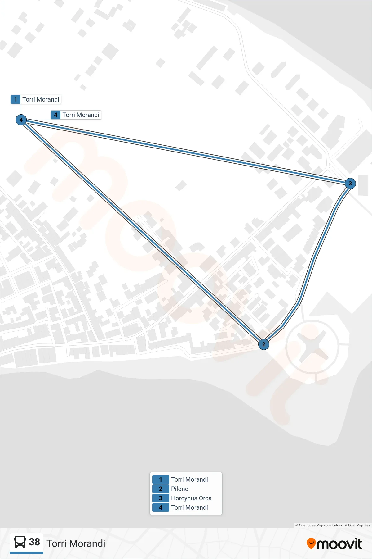 Linea 38 bus (Torri Morandi) - Percorsi e fermate sulla mappa