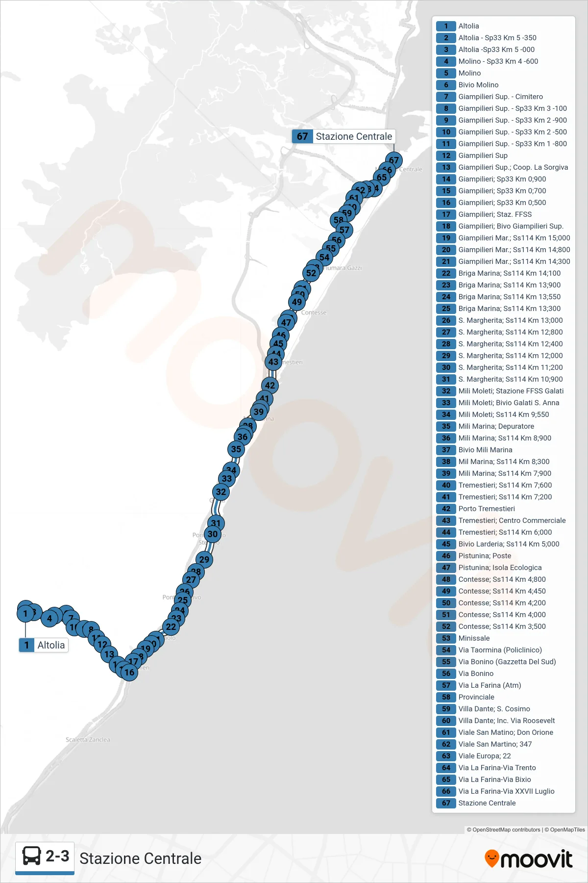 Linea 2-3 bus (Stazione Centrale) - Percorsi e fermate sulla mappa