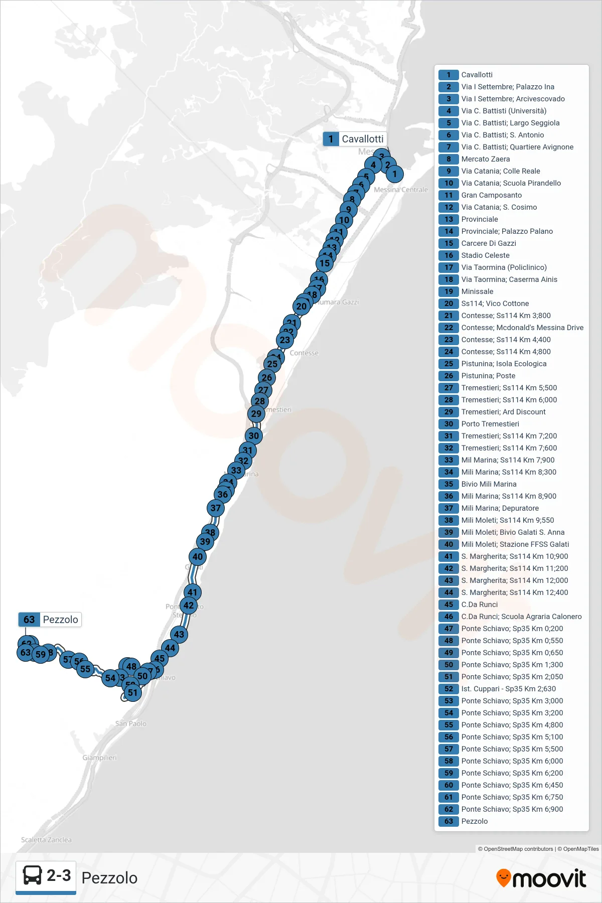 Linea 2-3  bus (Pezzolo) - Percorsi e fermate sulla mappa