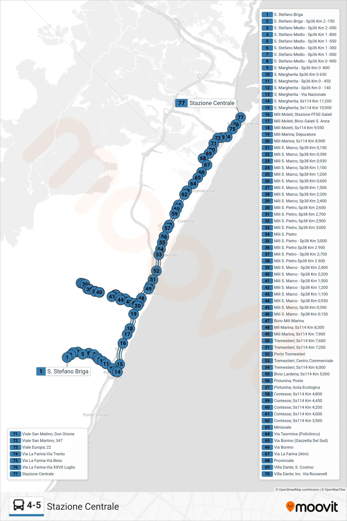 Linea 4-5 bus (Stazione Centrale) - Percorsi e fermate sulla mappa