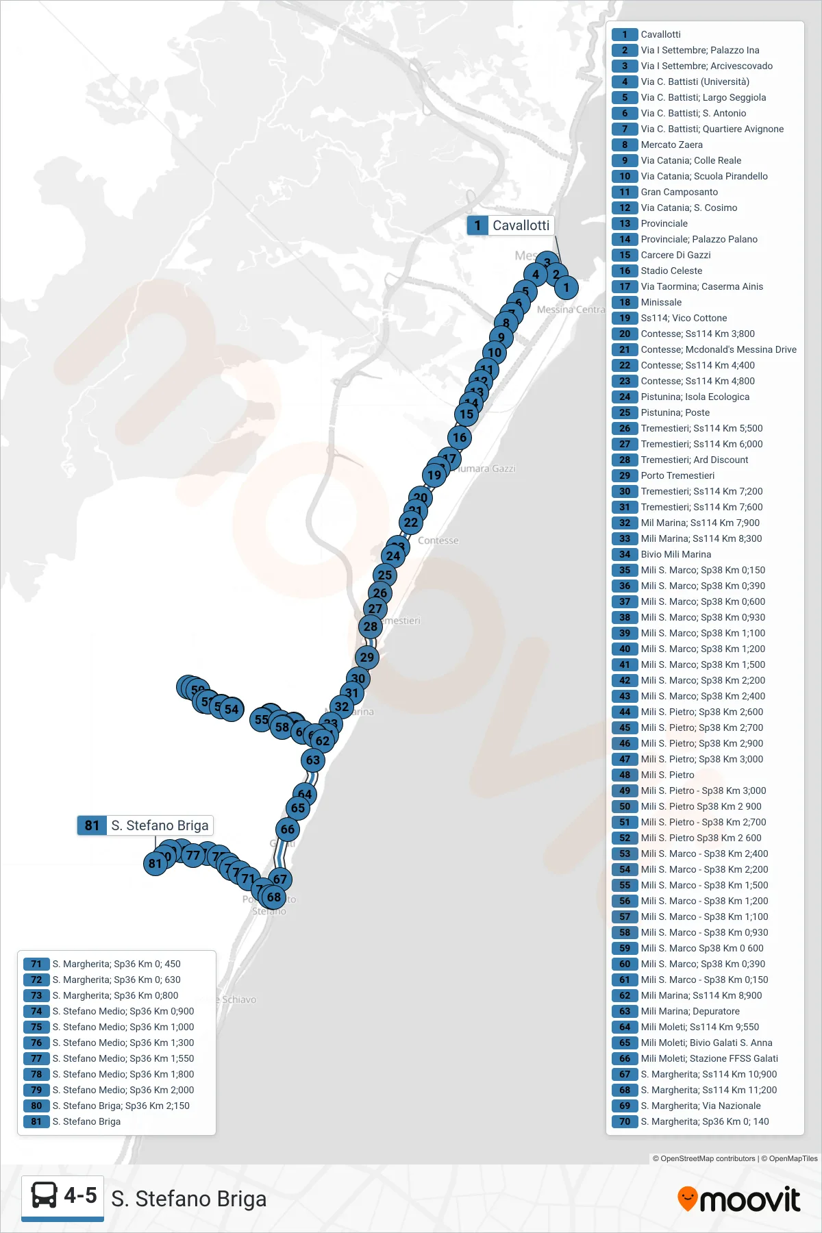 Linea 4-5 bus (S. Stefano Briga) - Percorsi e fermate sulla mappa
