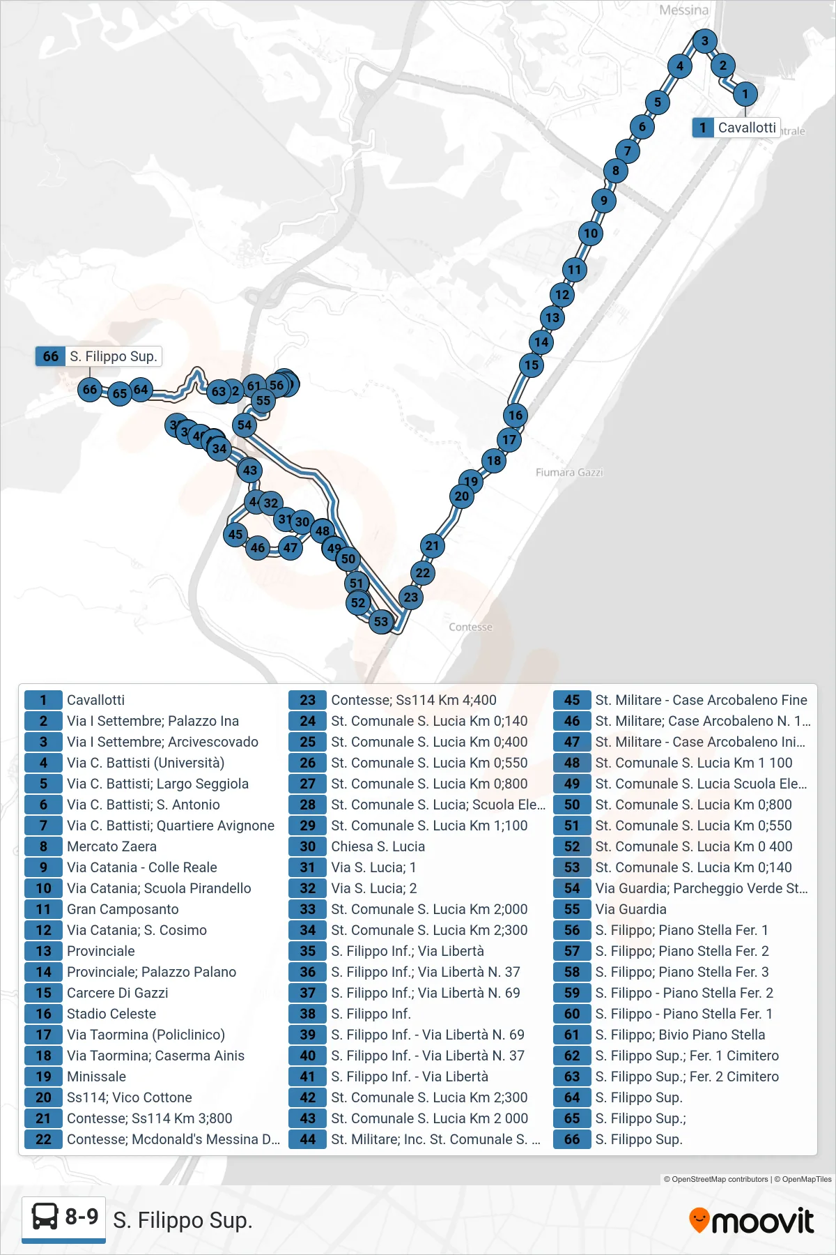 Linea 8-9  bus (S. Filippo Sup.) - Percorsi e fermate sulla mappa