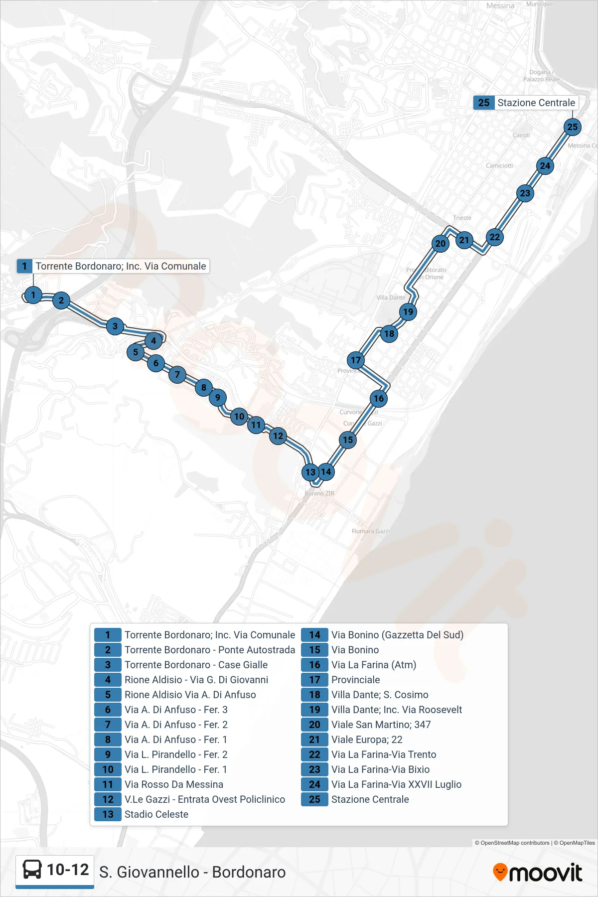 Linea 10-12 bus (Stazione Centrale) - Percorsi e fermate sulla mappa