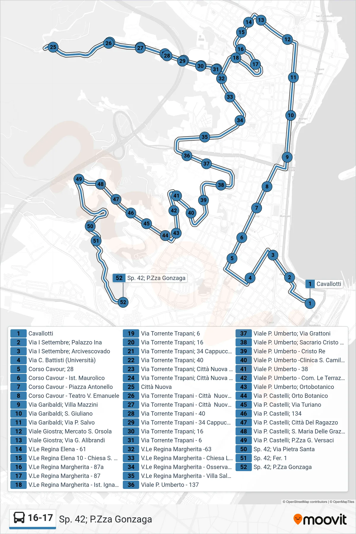 Linea 16-17  bus (Sp. 42; P.Zza Gonzaga) - Percorsi e fermate sulla mappa