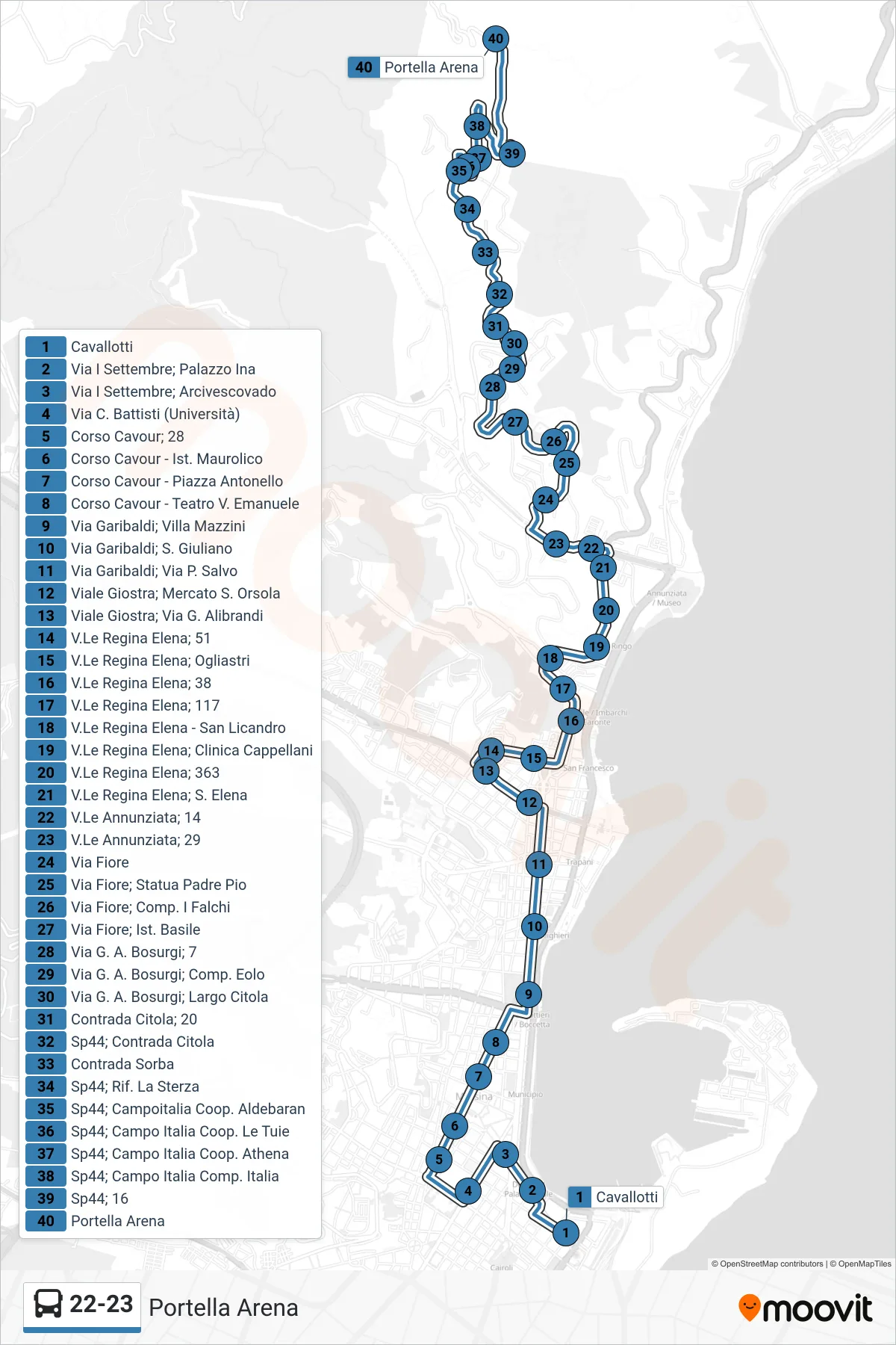 Linea 22-23 bus (Portella Arena) - Percorsi e fermate sulla mappa