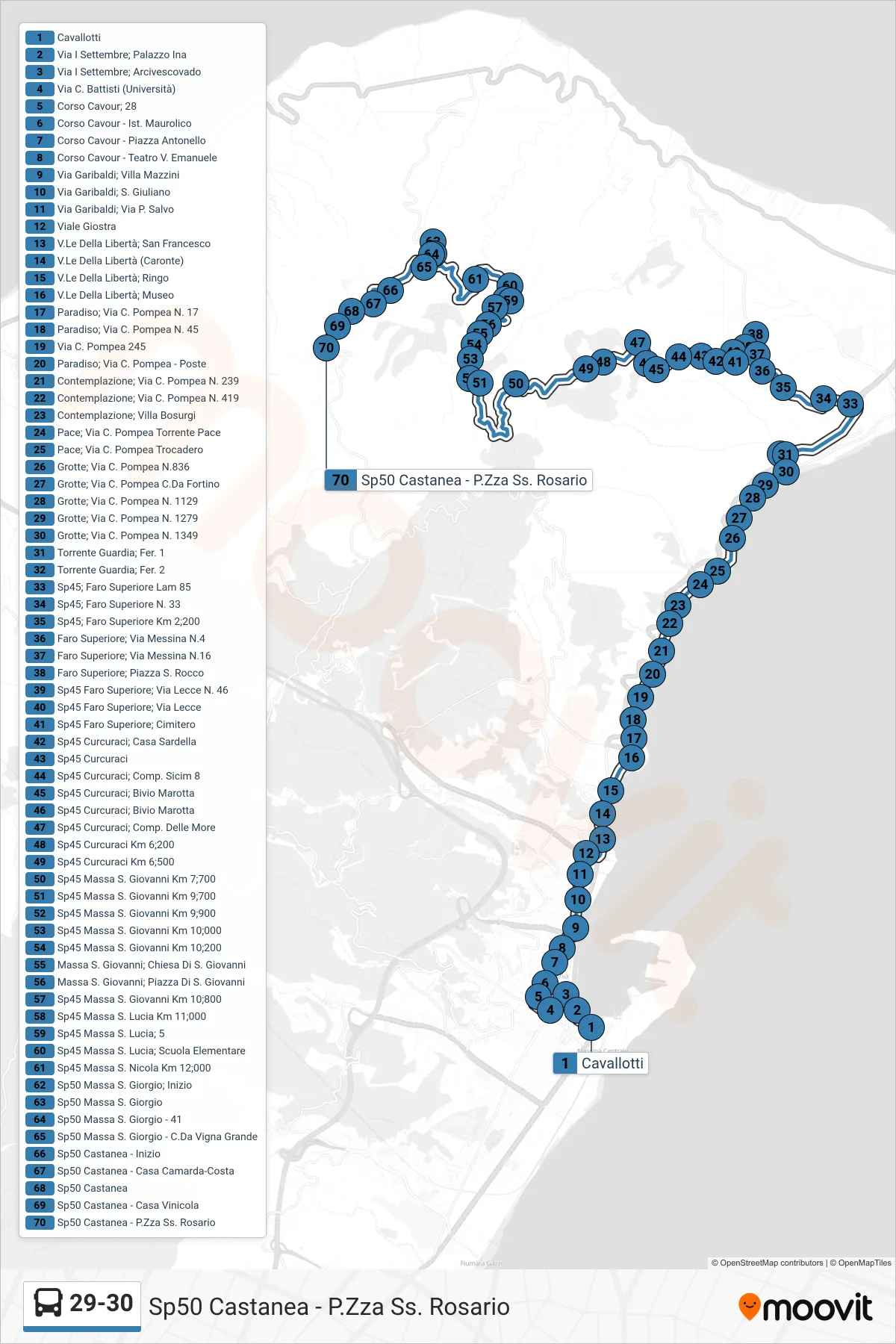 Linea 29-30 bus (Sp50 Castanea - P.Zza Ss. Rosario) - Percorsi e fermate sulla mappa