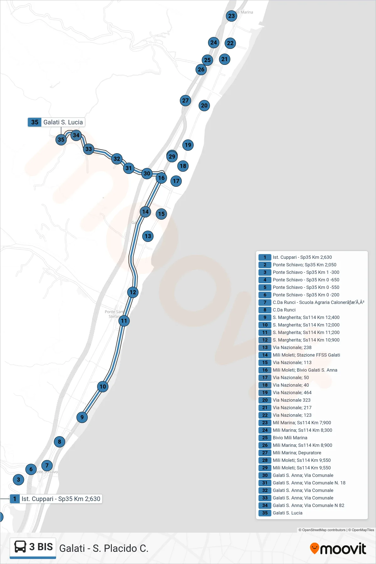 Linea 3 BIS bus (Galati S. Lucia) - Percorsi e fermate sulla mappa