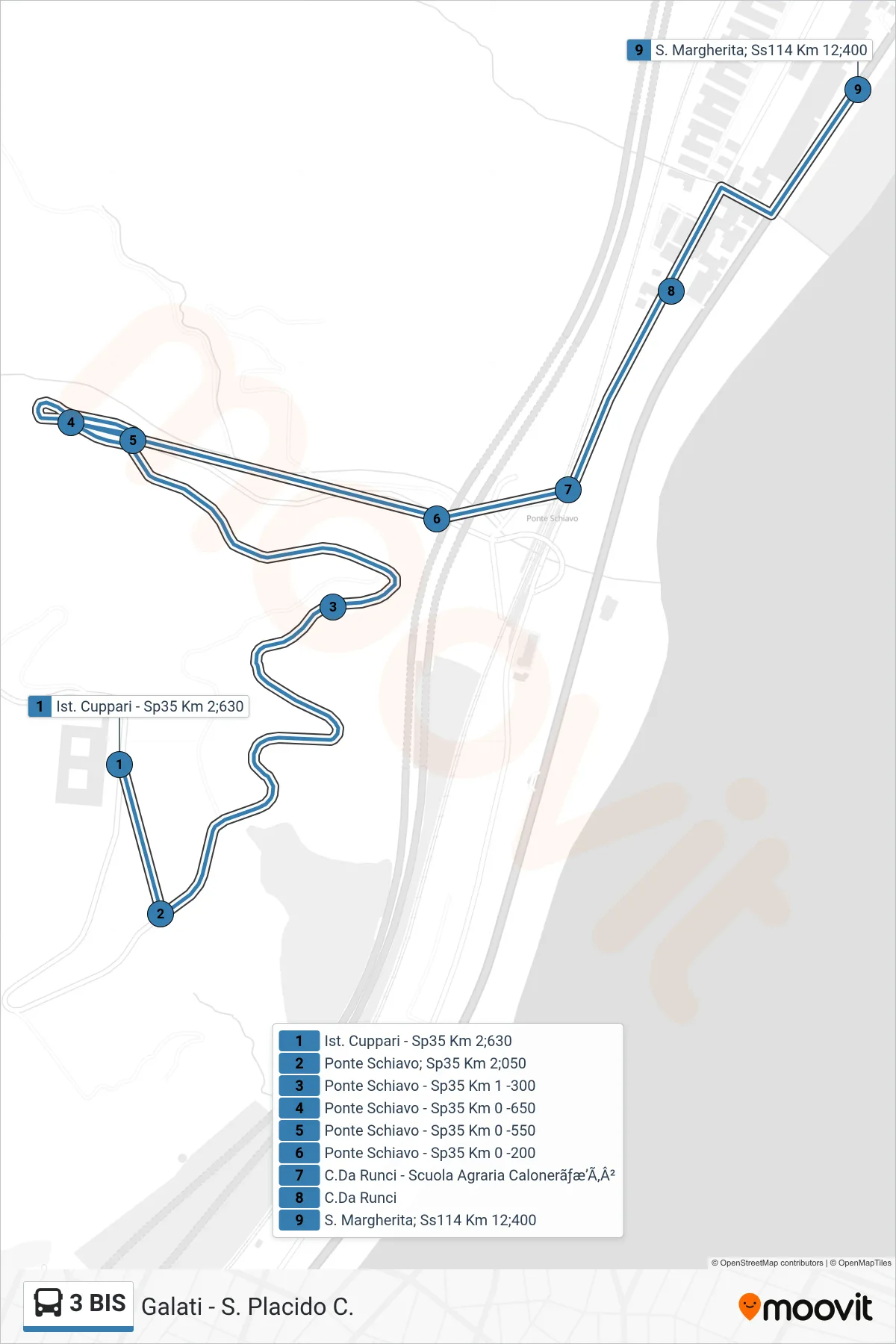 Linea 3 BIS bus (S. Margherita; Ss114 Km 12;400) - Percorsi e fermate sulla mappa