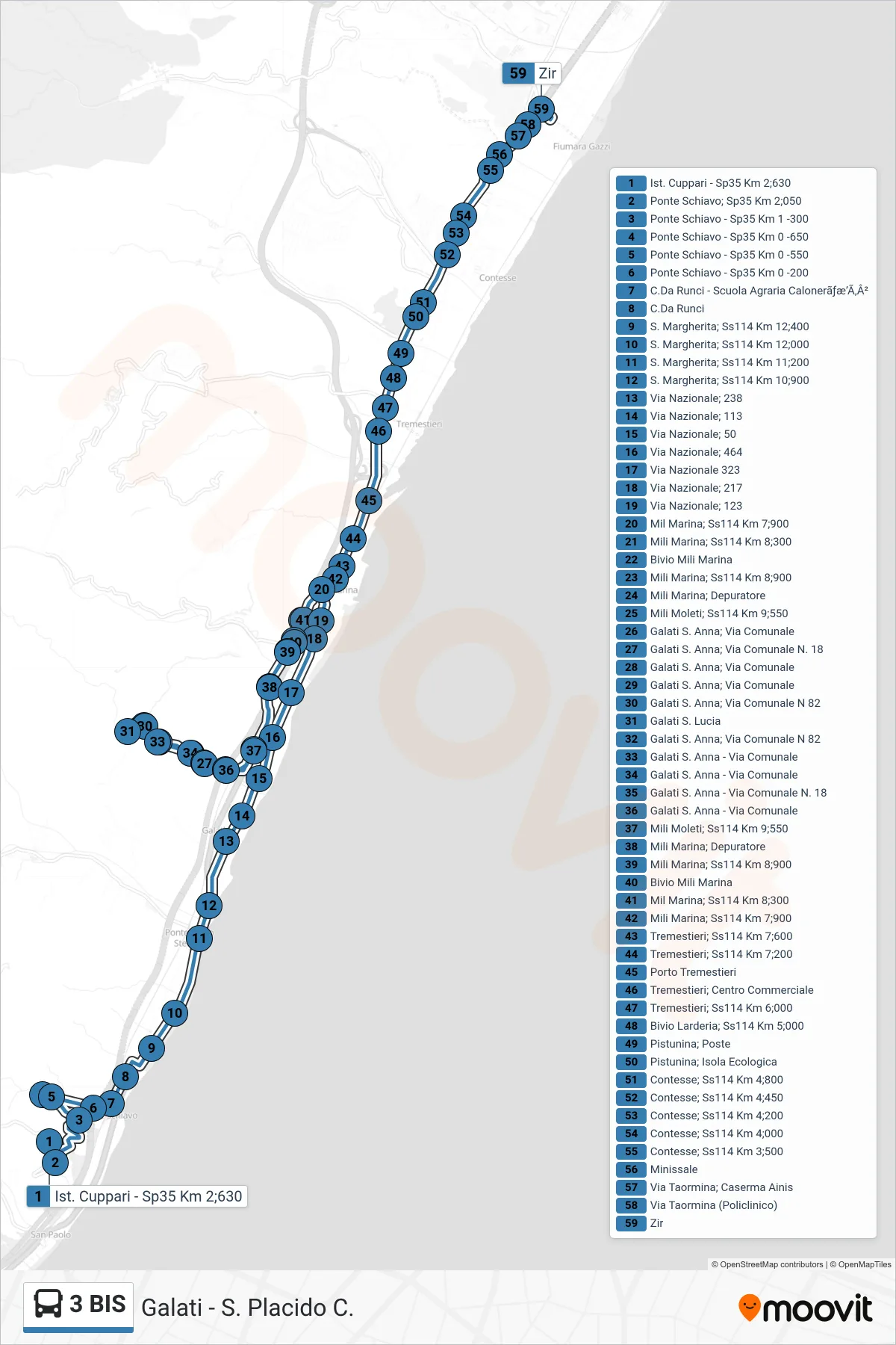Linea 3 BIS bus (Zir) - Percorsi e fermate sulla mappa