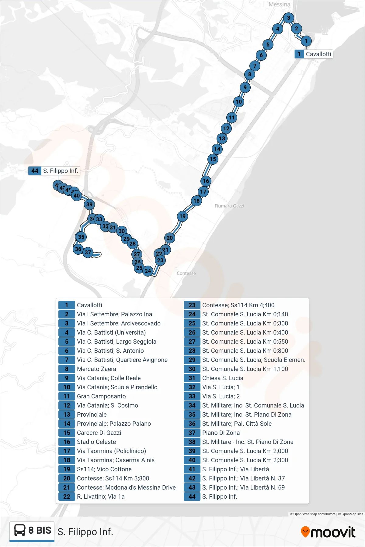 Linea 8 BIS bus (S. Filippo Inf.) - Percorsi e fermate sulla mappa