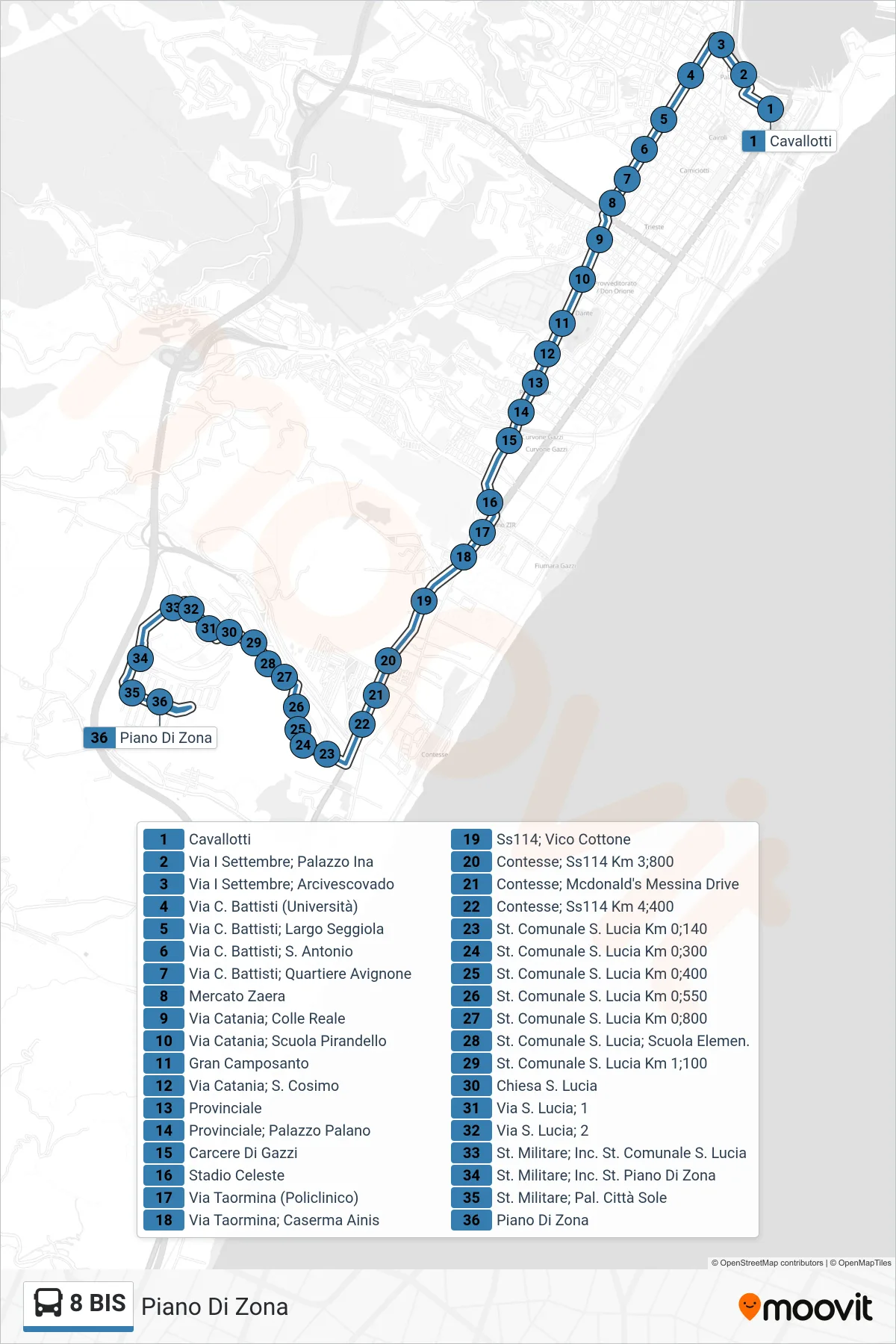 Linea 8 BIS bus (Piano Di Zona) - Percorsi e fermate sulla mappa