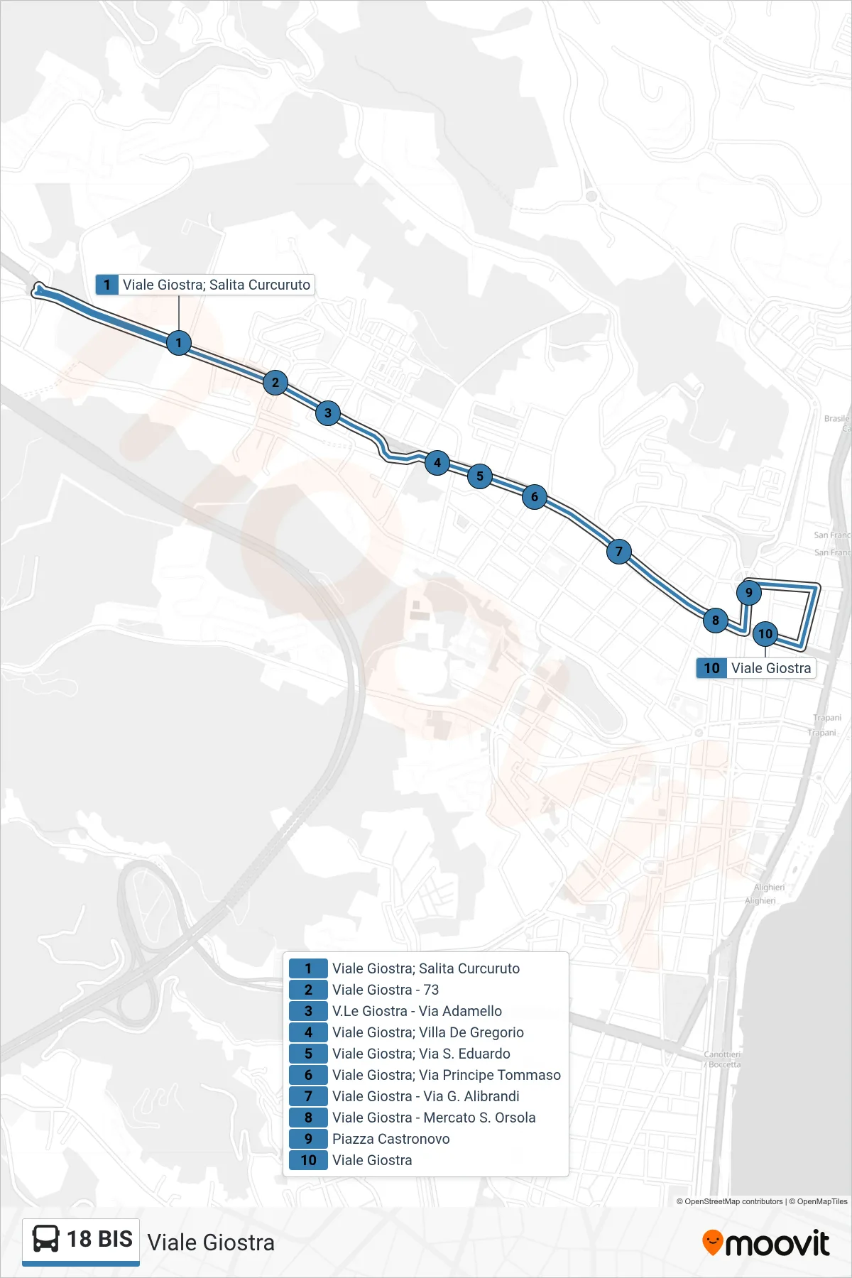 Linea 18 BIS bus (Viale Giostra) - Percorsi e fermate sulla mappa