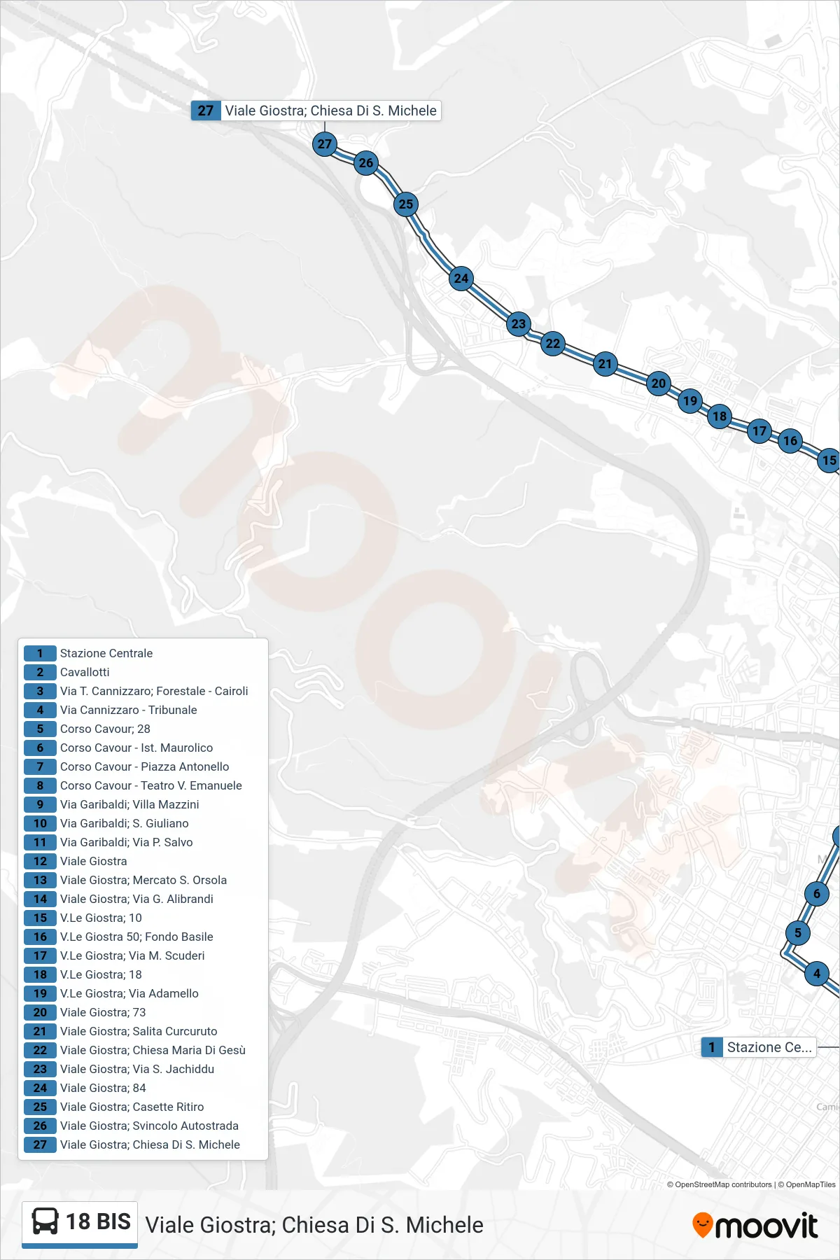 Linea 18 BIS bus (Viale Giostra; Chiesa Di S. Michele) - Percorsi e fermate sulla mappa