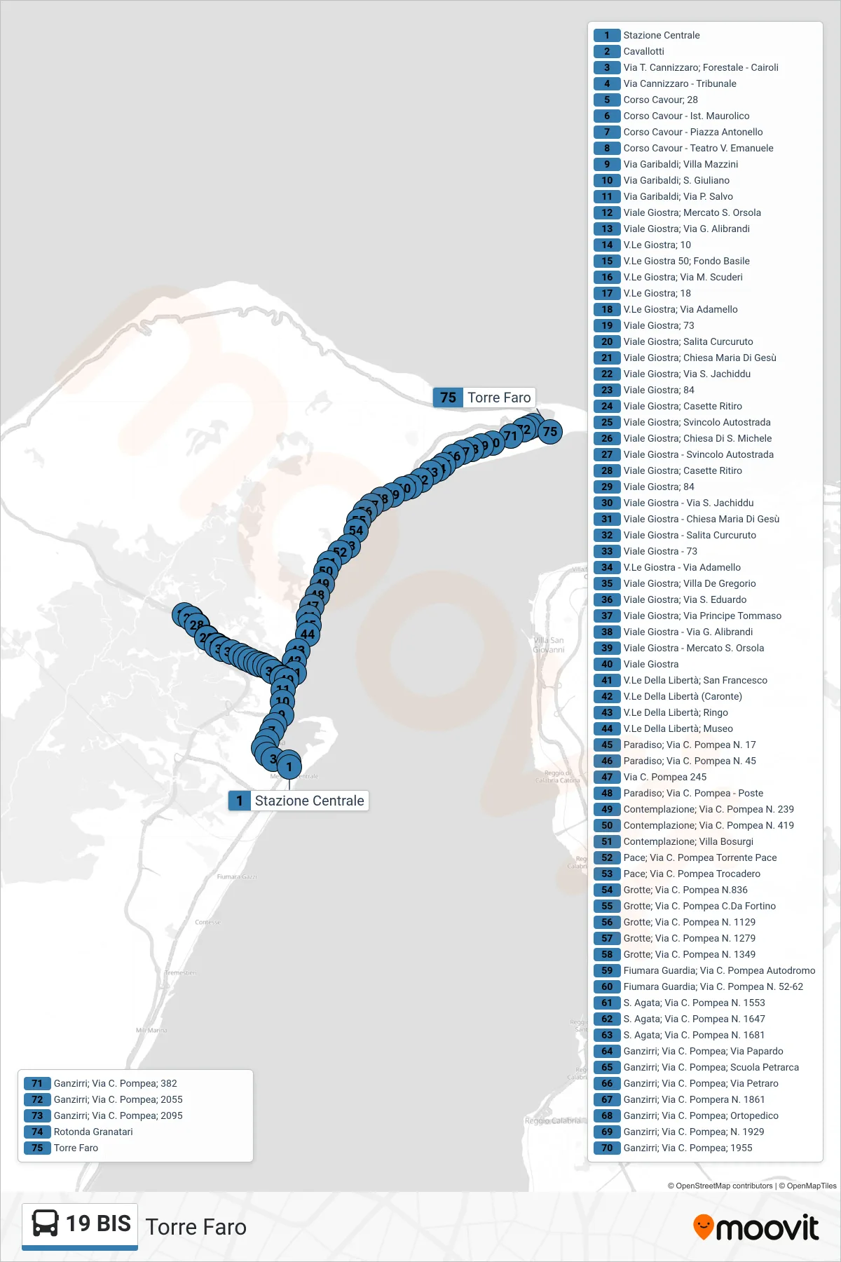 Linea 19 BIS  bus (Torre Faro) - Percorsi e fermate sulla mappa