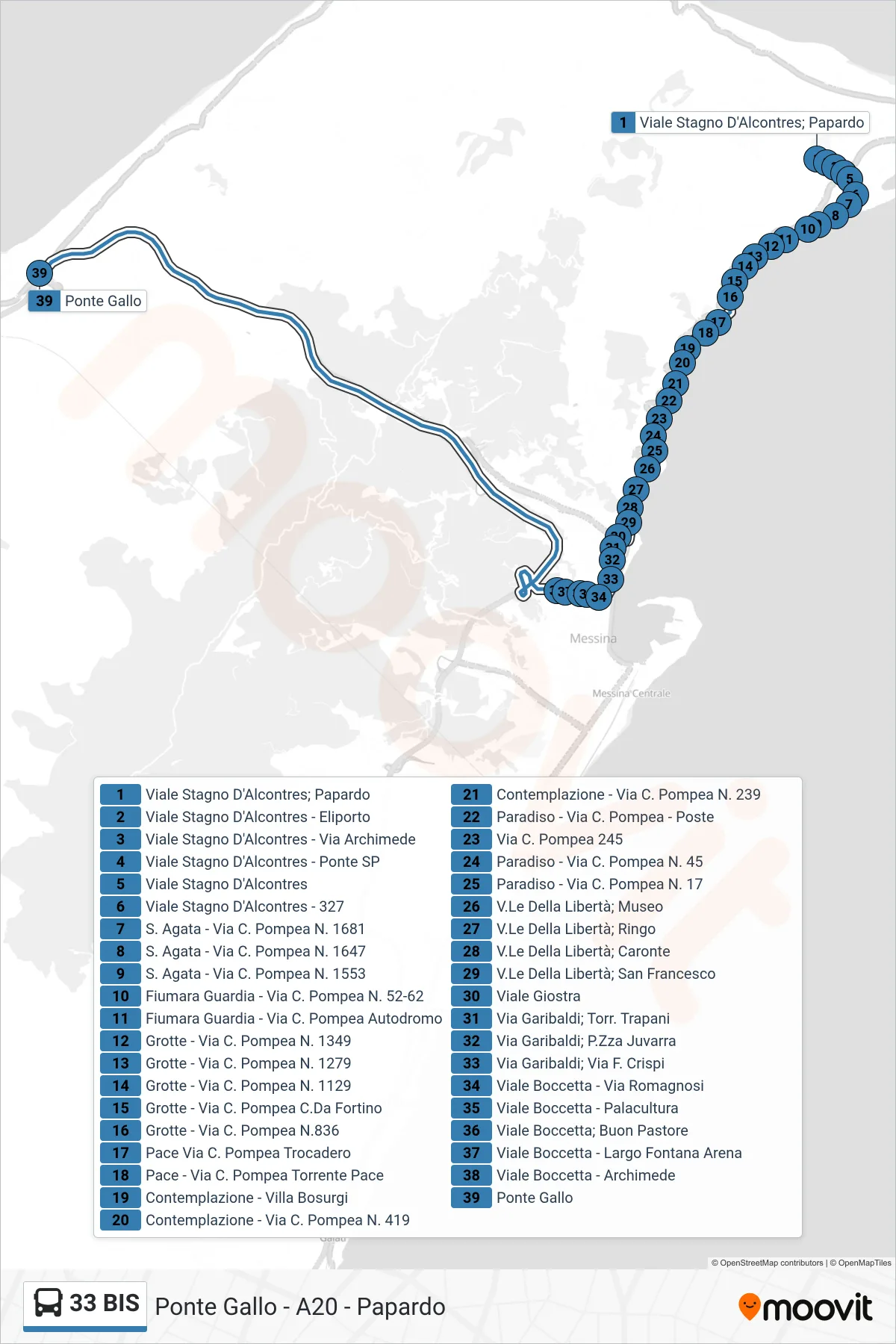 Linea 33 BIS  bus (Ponte Gallo) - Percorsi e fermate sulla mappa