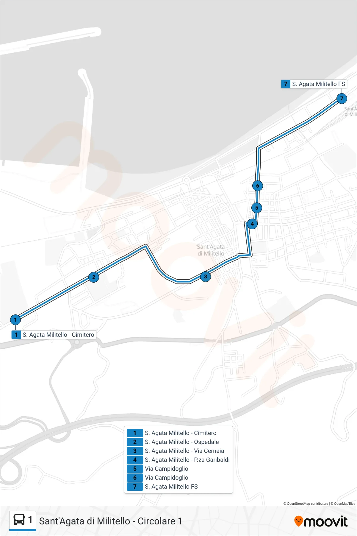 Linea 1  bus (Sant'Agata FS) - Percorsi e fermate sulla mappa
