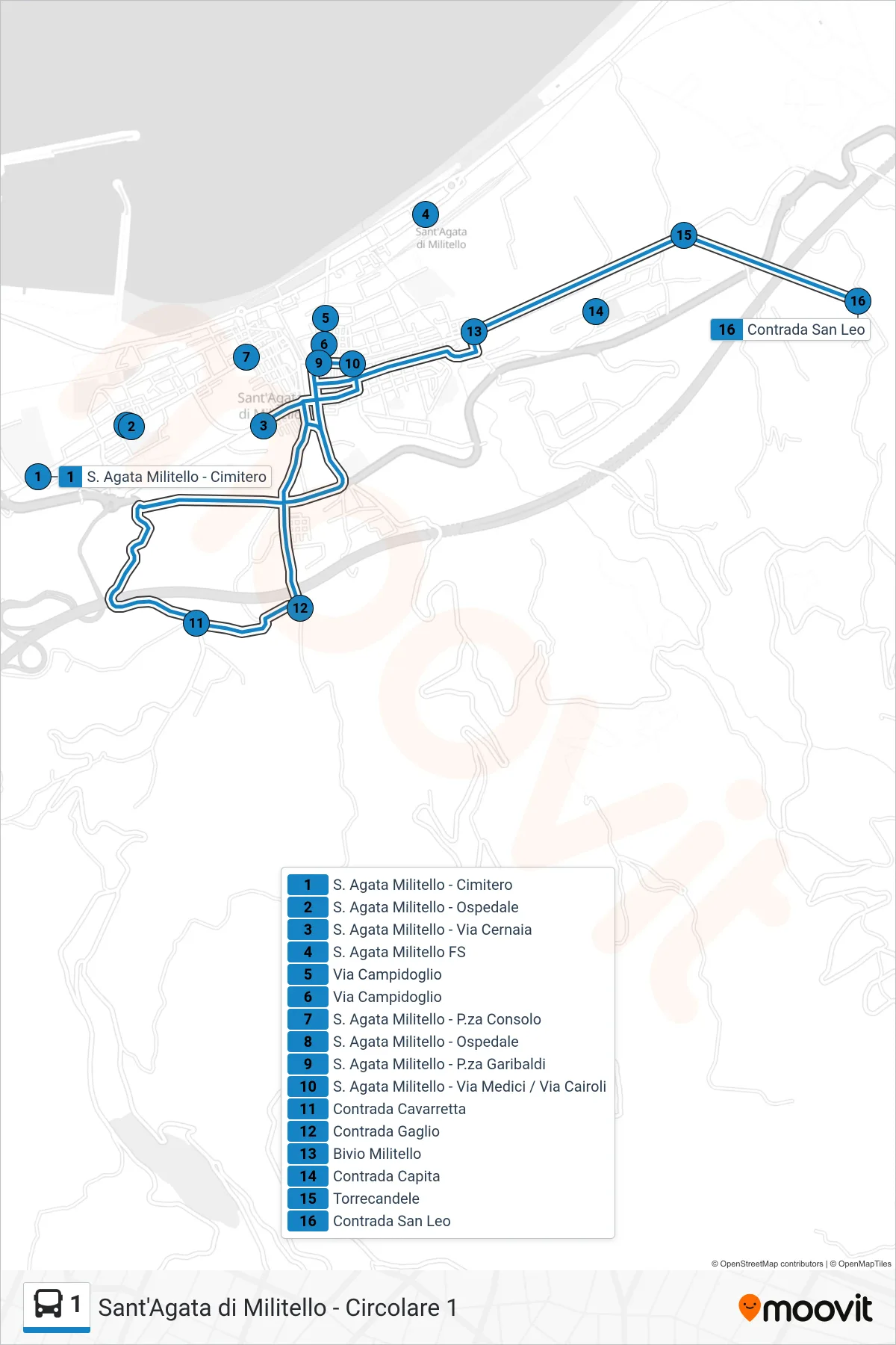 Linea 1  bus (San Leo) - Percorsi e fermate sulla mappa