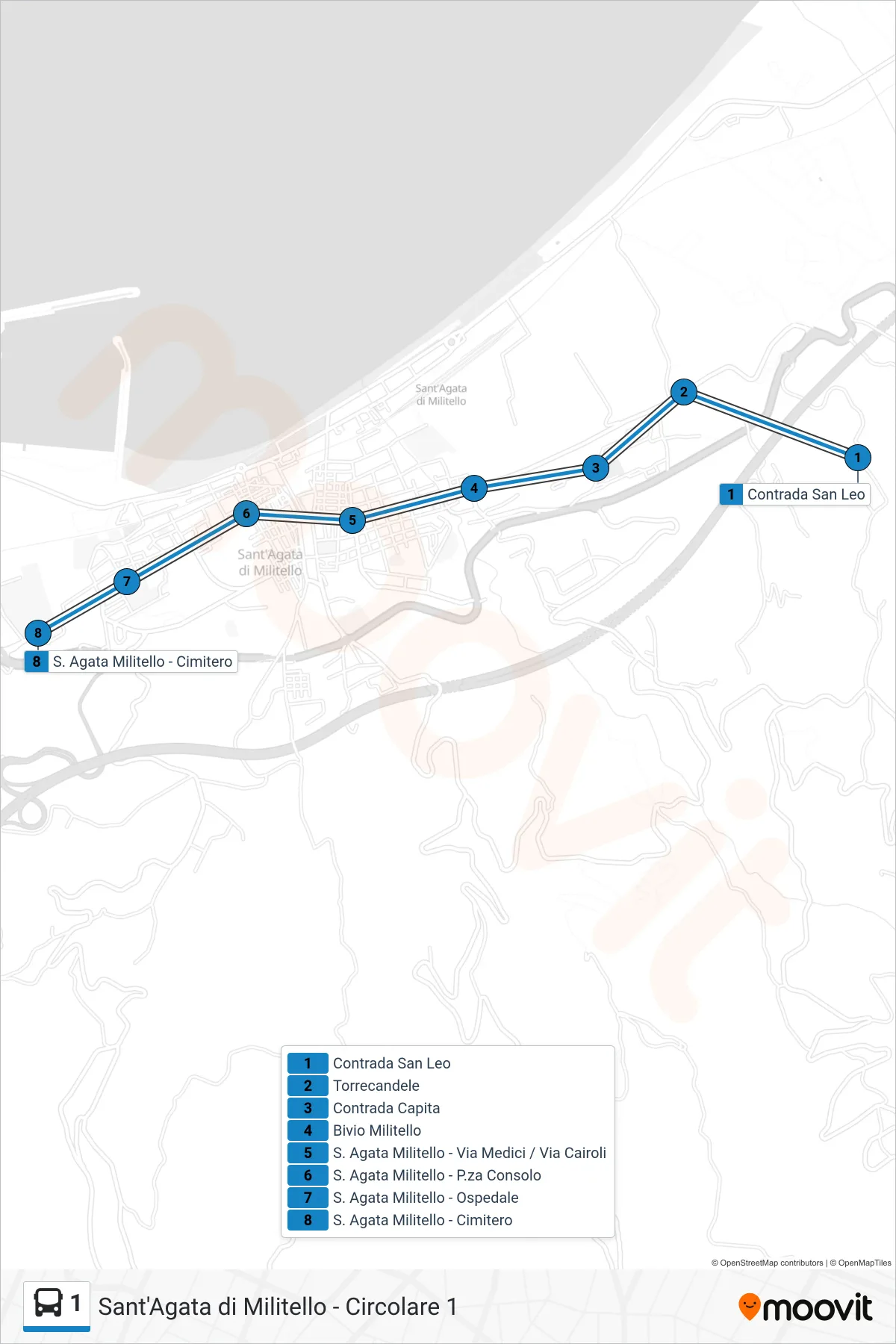 Linea 1  bus (Cimitero) - Percorsi e fermate sulla mappa