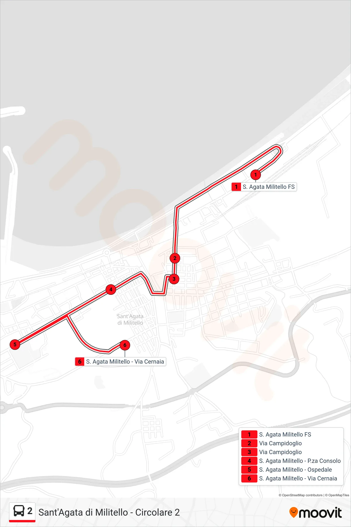 Linea 2 bus (Via Cernaia) - Percorsi e fermate sulla mappa