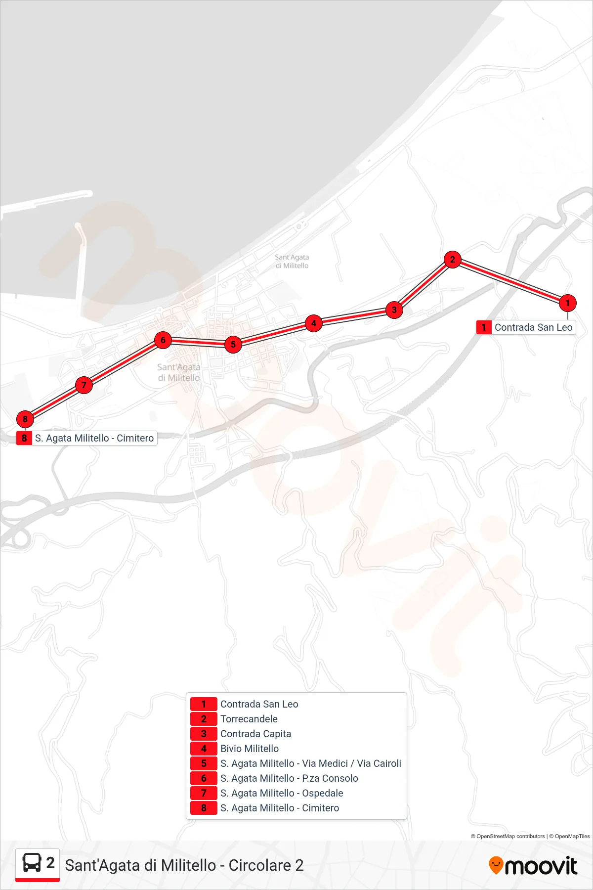 Linea 2 bus (Cimitero) - Percorsi e fermate sulla mappa
