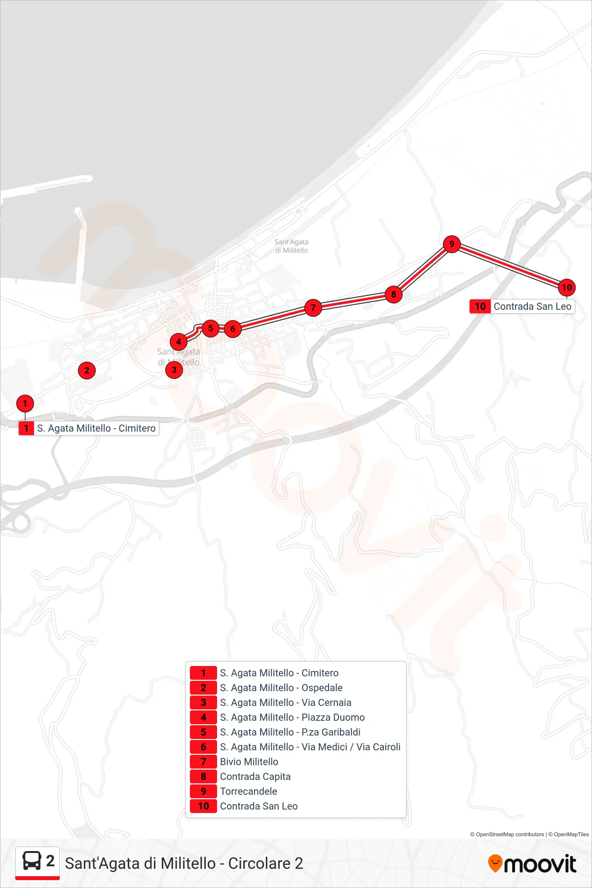 Linea 2 bus (San Leo) - Percorsi e fermate sulla mappa