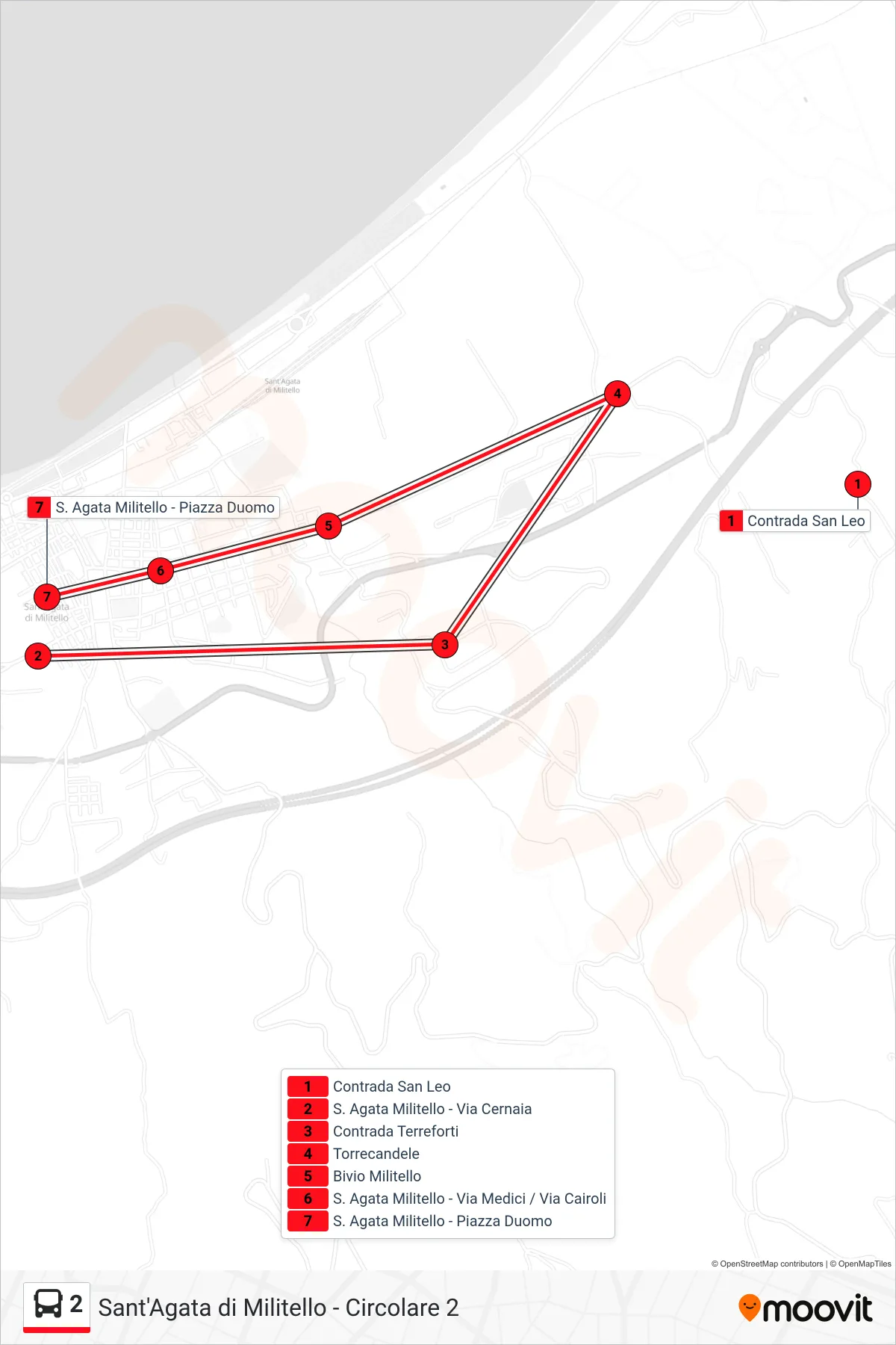 Linea 2 bus (Piazza Duomo) - Percorsi e fermate sulla mappa