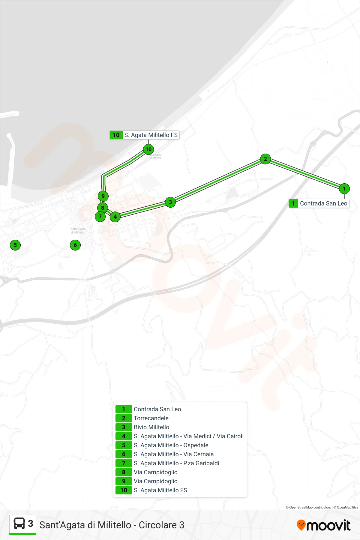 Linea 3  bus (Sant'Agata FS) - Percorsi e fermate sulla mappa