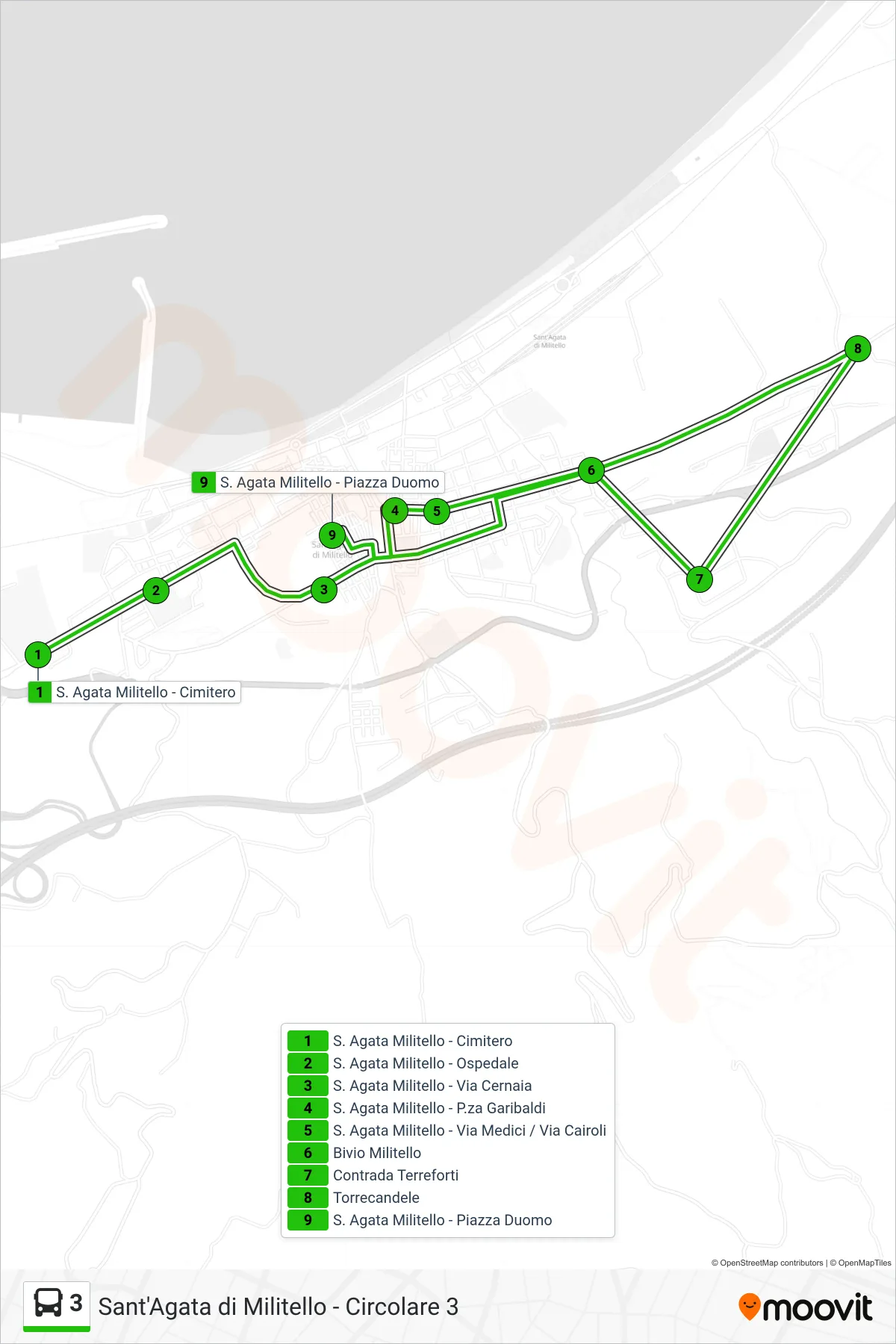Linea 3 bus (Piazza Duomo) - Percorsi e fermate sulla mappa