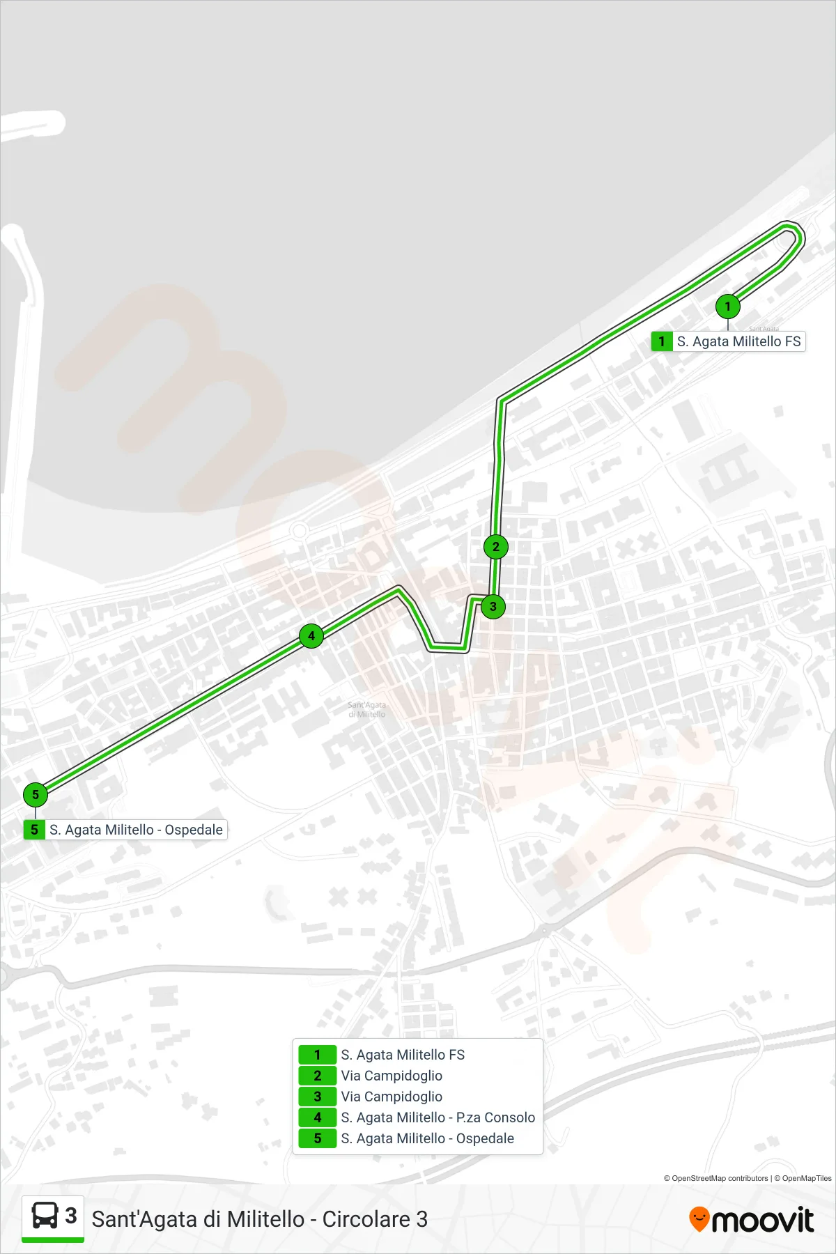 Linea 3 bus (Ospedale) - Percorsi e fermate sulla mappa