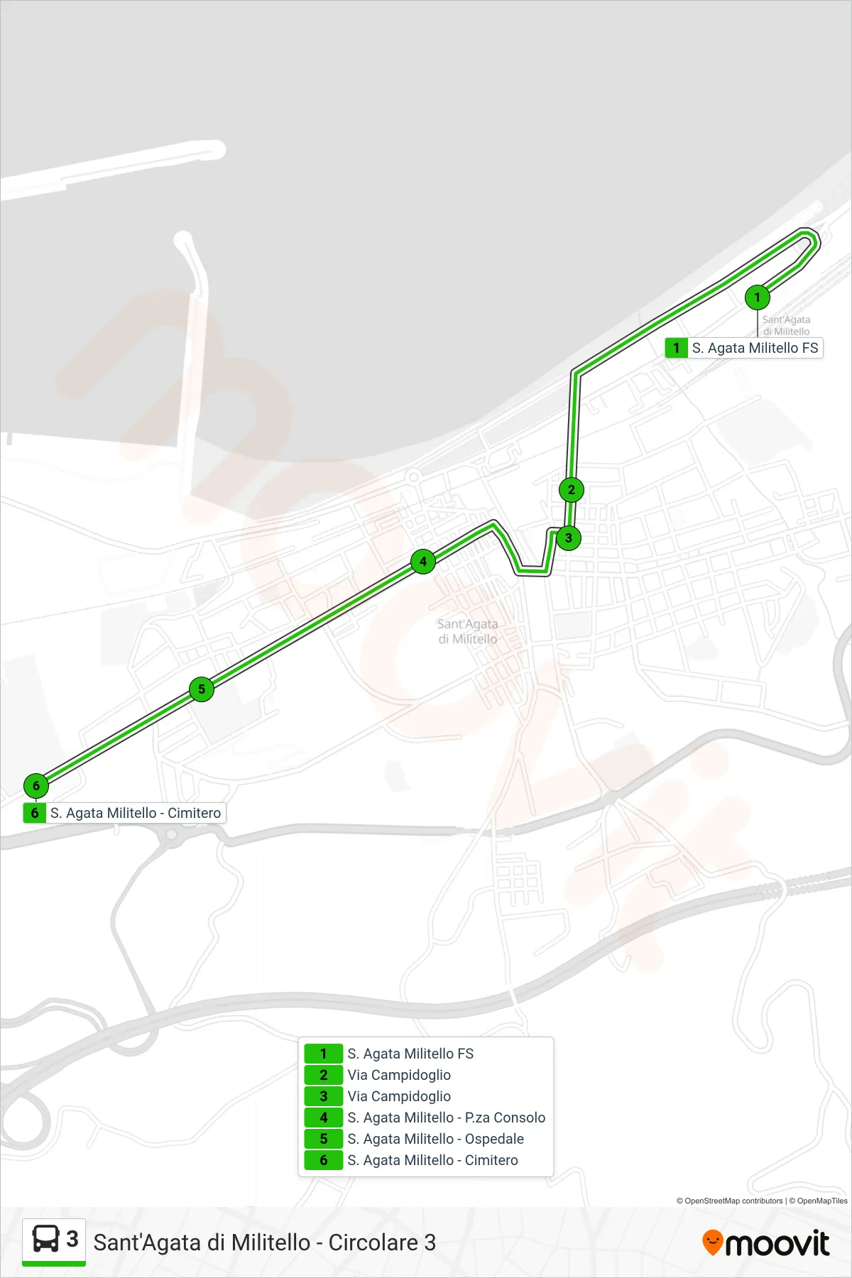 Linea 3  bus (Cimitero) - Percorsi e fermate sulla mappa