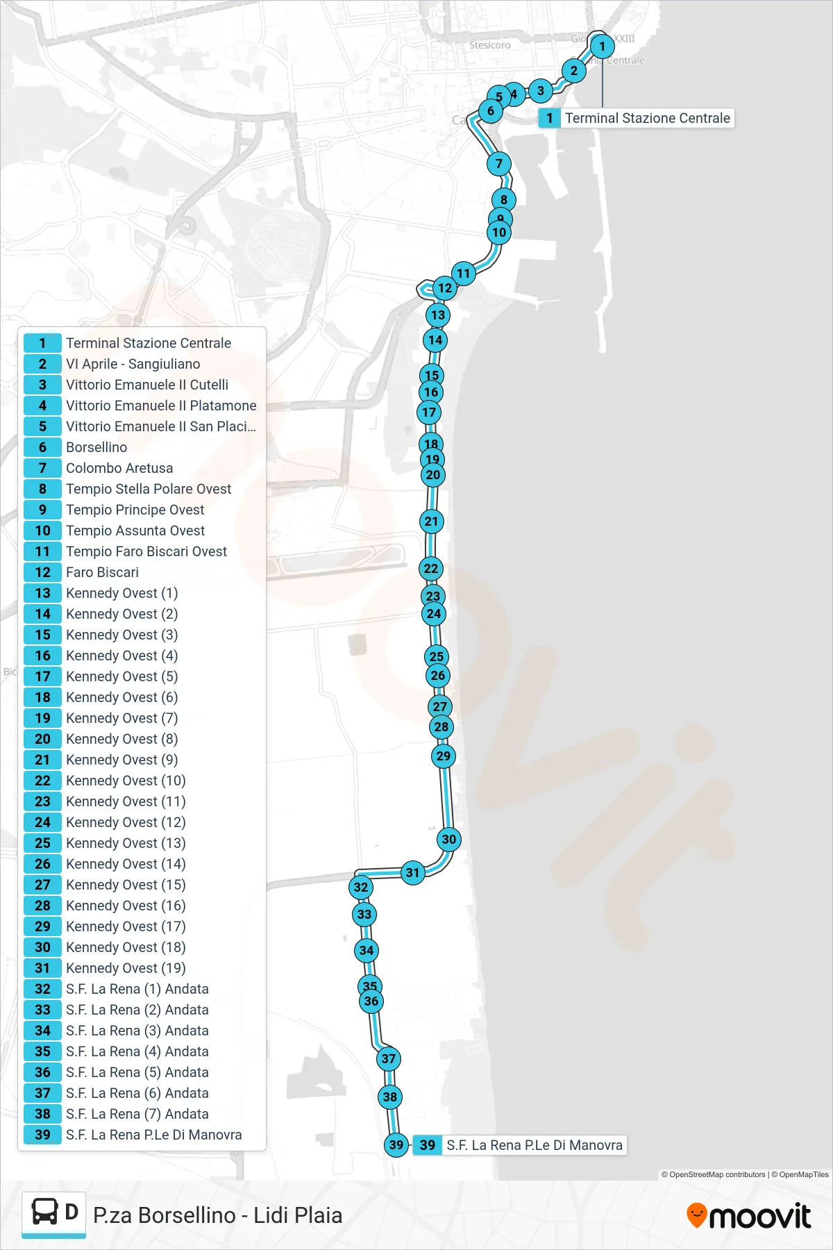 Linea D  bus (S.F. La Rena P.Le Di Manovra) - Percorsi e fermate sulla mappa