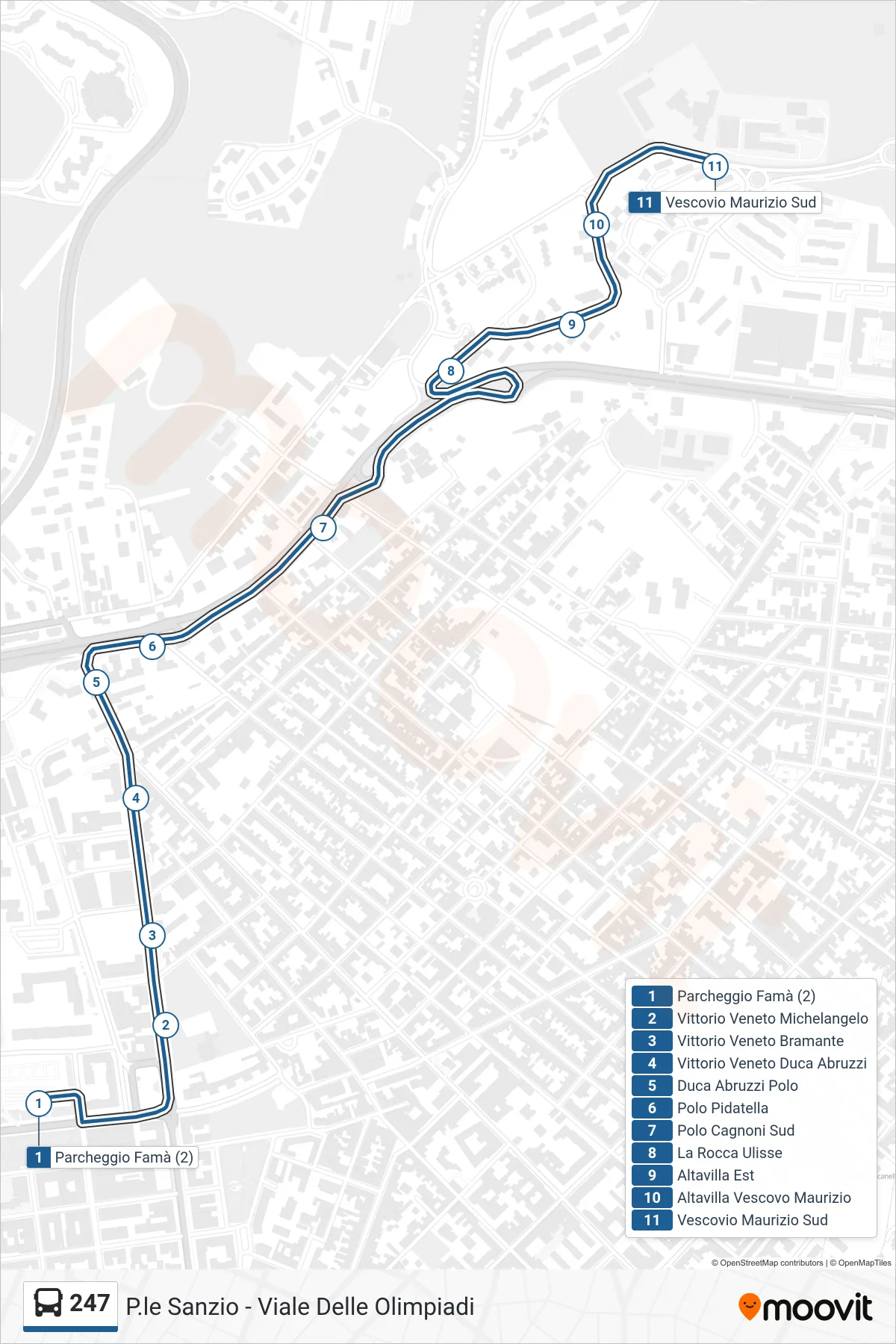 Linea 247  bus (Vescovo Maurizio Sud) - Percorsi e fermate sulla mappa