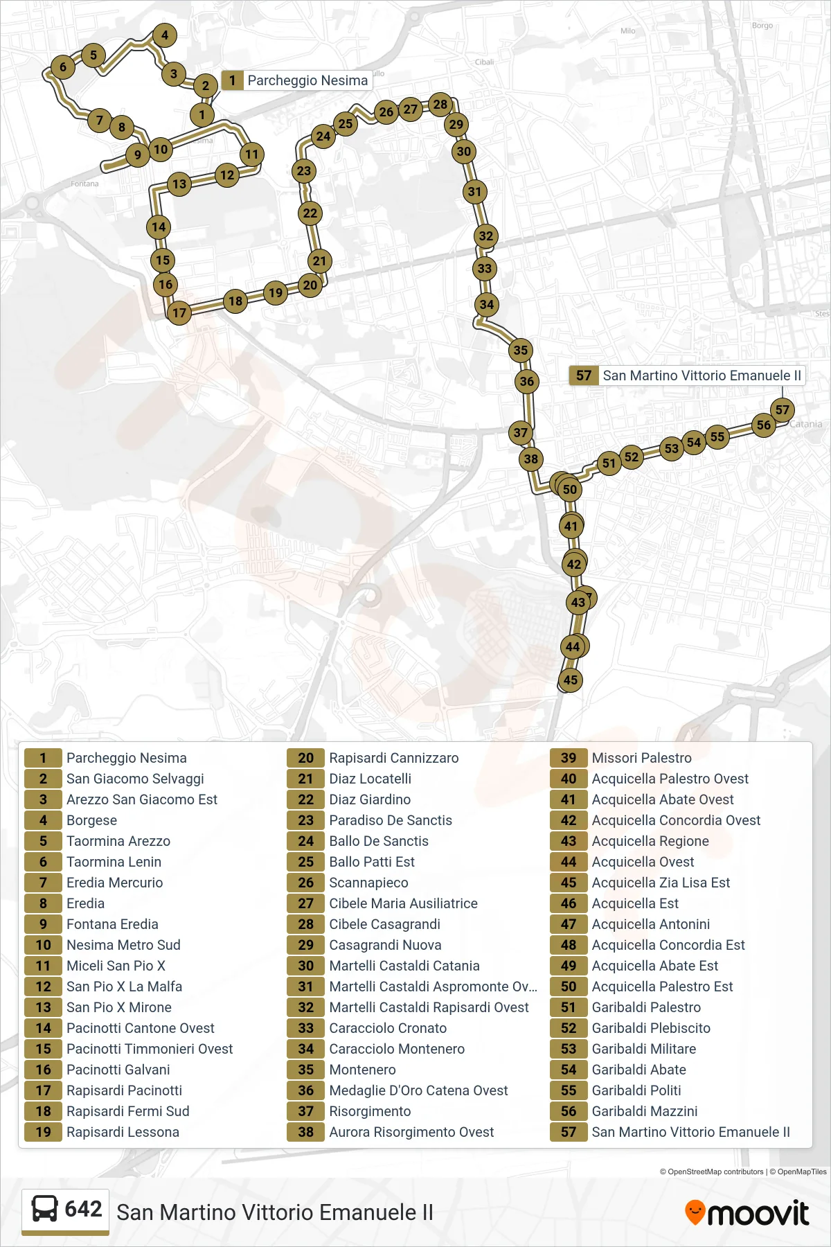 Linea 642  bus (San Martino Vittorio Emanuele II) - Percorsi e fermate sulla mappa