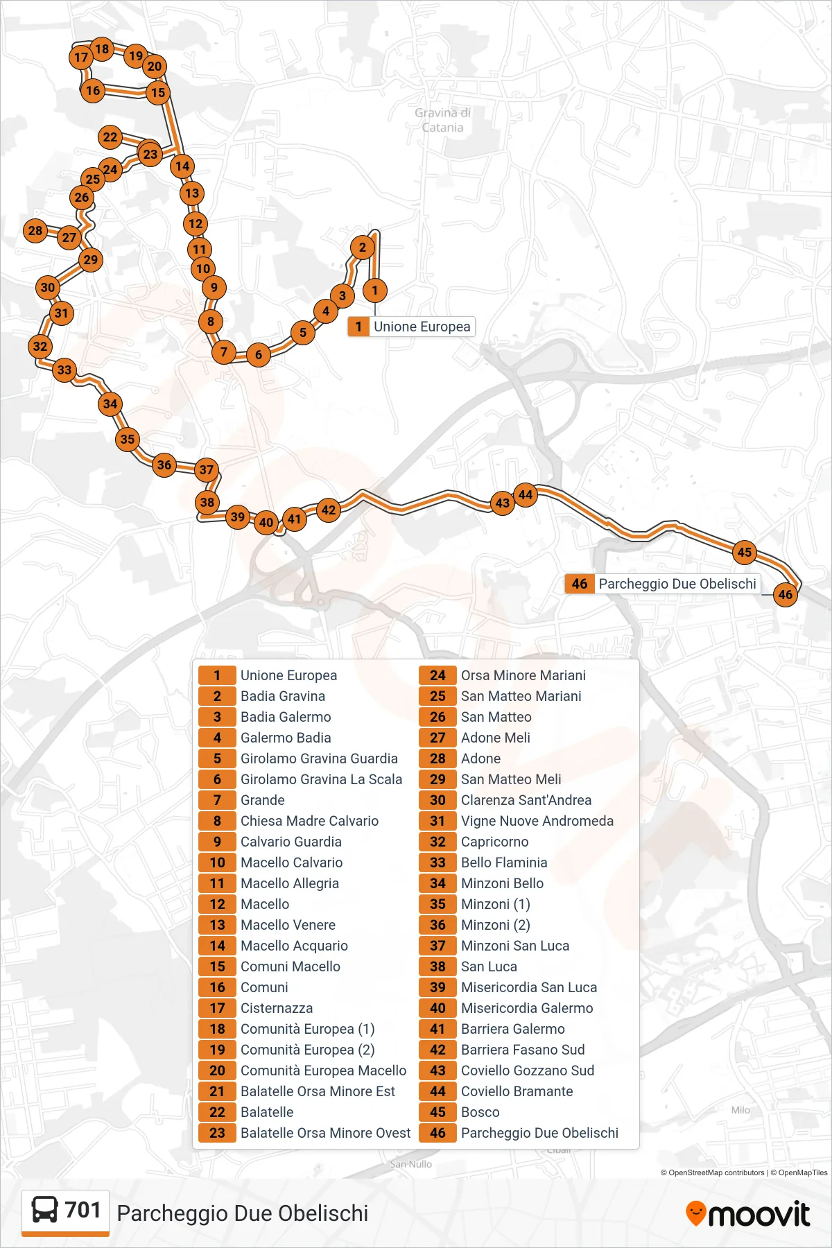Linea 701 bus (Parcheggio Due Obelischi) - Percorsi e fermate sulla mappa