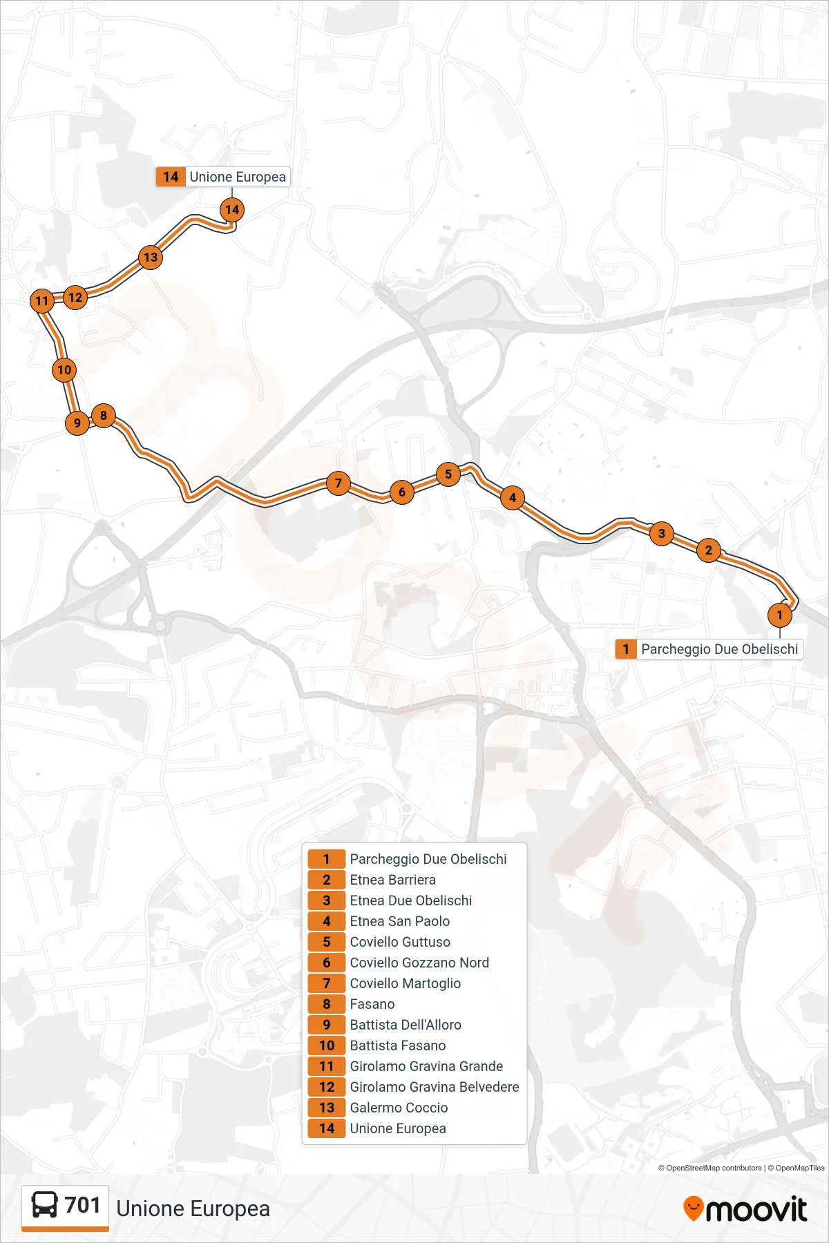 Linea 701 bus (Unione Europea) - Percorsi e fermate sulla mappa