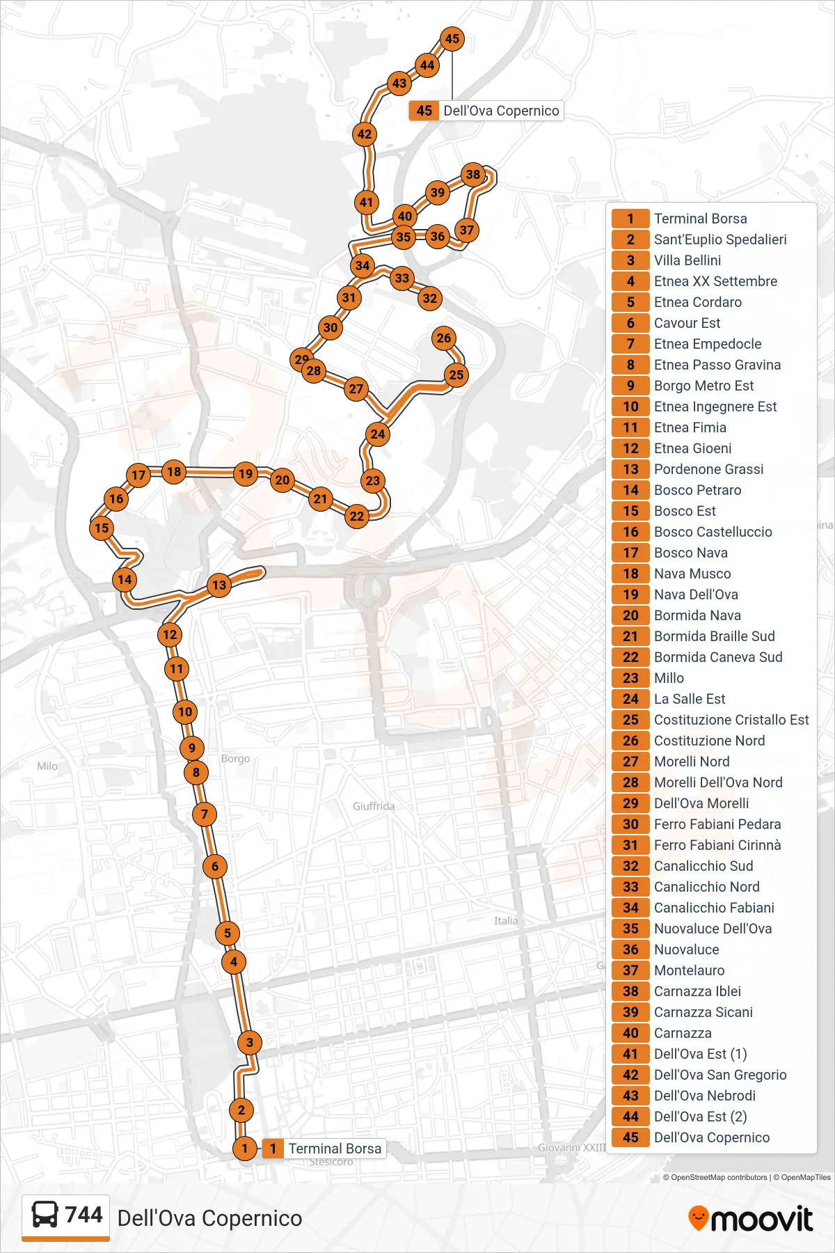 Linea 744  bus (Dell'Ova Copernico) - Percorsi e fermate sulla mappa